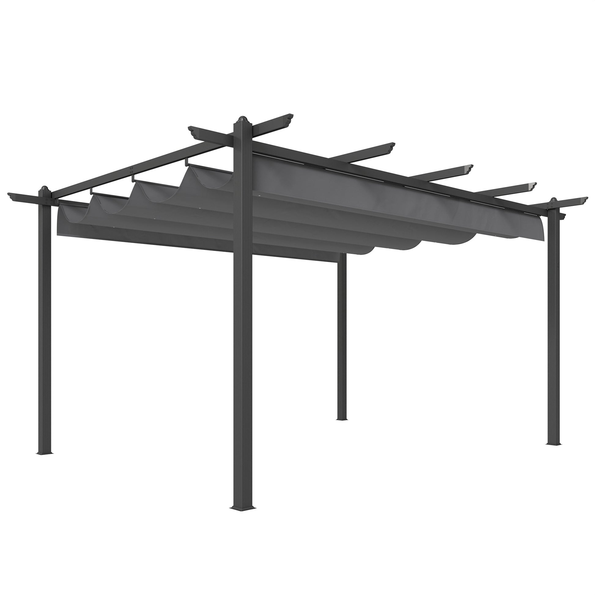 Outsunny Pérgola de Jardín 4x3 m con Techo Retráctil, Cenador de Jardín con Estructura de Aluminio, UPF30+, Orificios de Drenaje, Pabellón para Exterior, Patio, Terraza, Gris