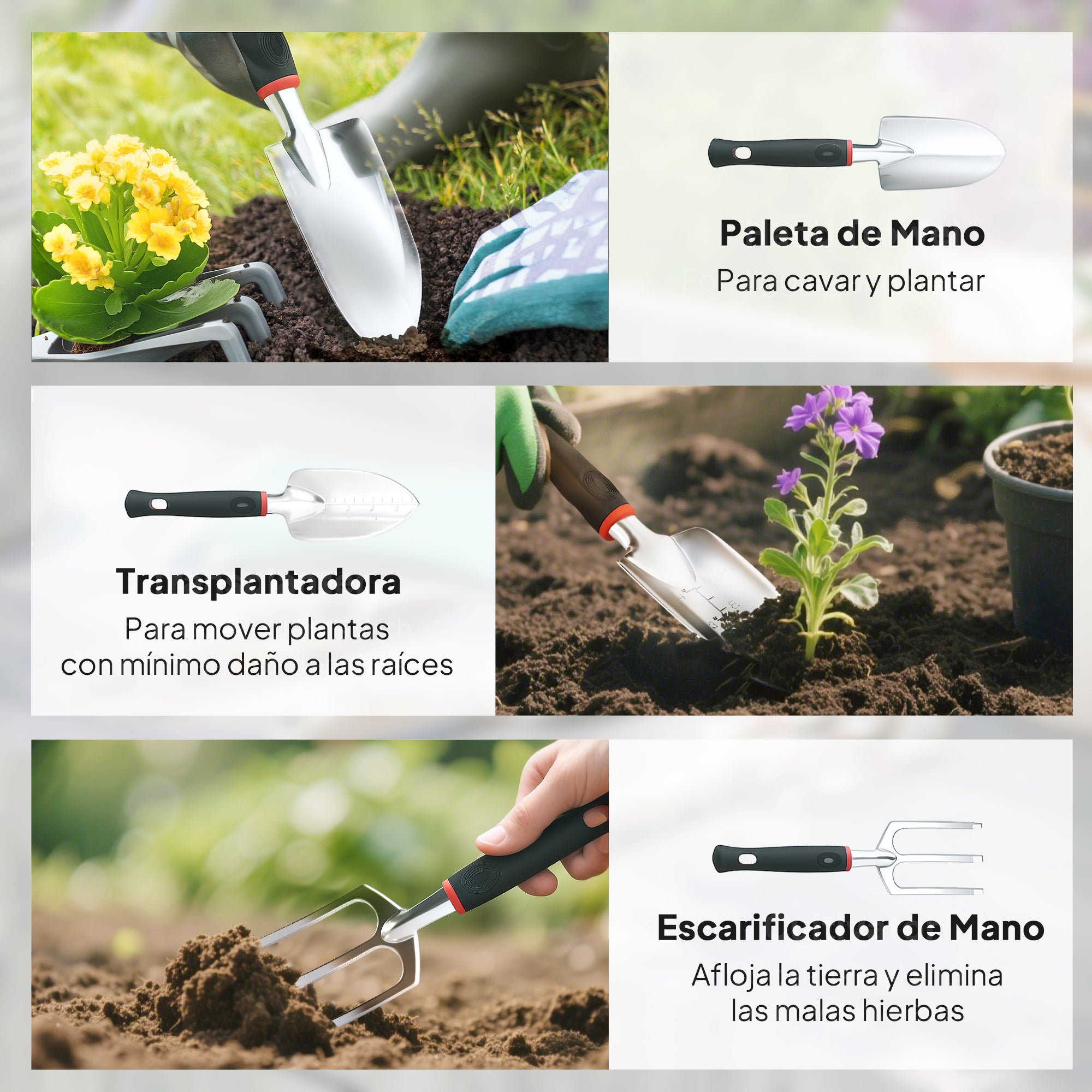 Outsunny Juego de Herramientas para Jardín de 9 Piezas Robusta Juego de Herramientas Jardinería de Aluminio con Tijeras de Podar con Bloqueo Seguro y Bolsa de Jardín Ligera para Mujeres y Hombres