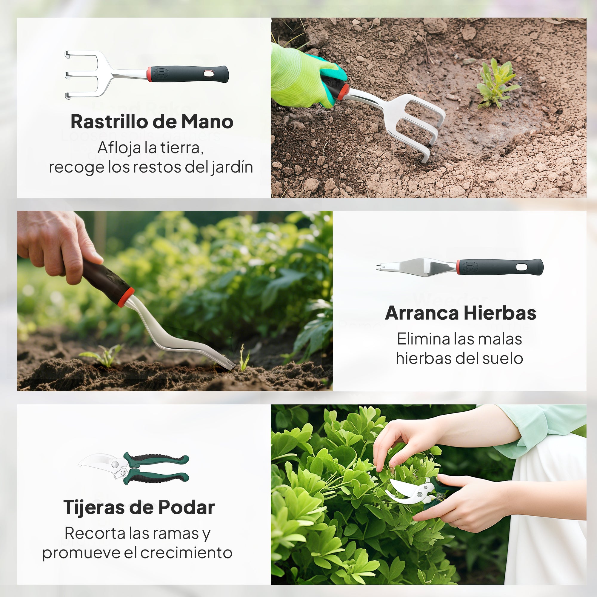 Outsunny Juego de Herramientas para Jardín de 9 Piezas Robusta Juego de Herramientas Jardinería de Aluminio con Tijeras de Podar con Bloqueo Seguro y Bolsa de Jardín Ligera para Mujeres y Hombres