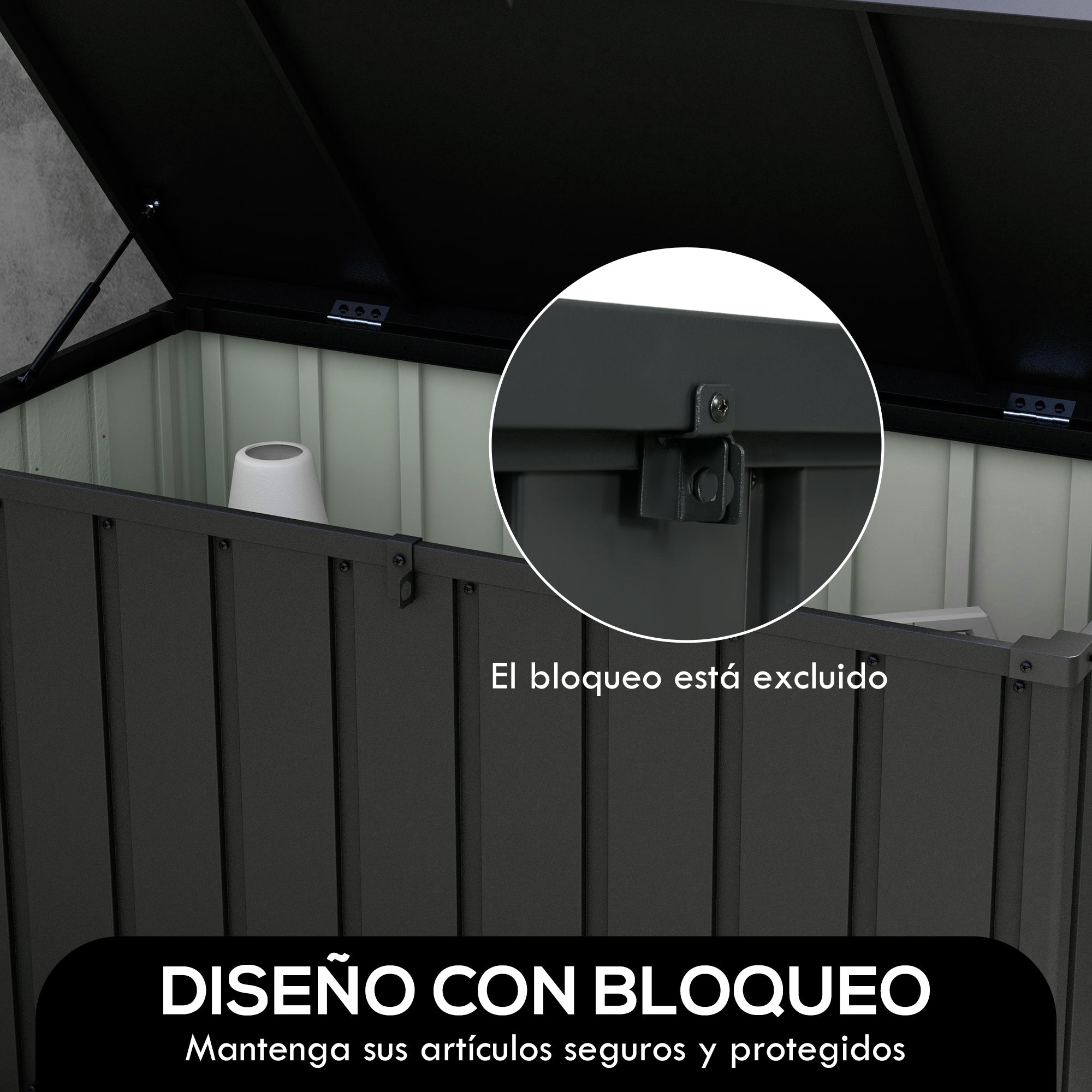 Outsunny Arcón Exterior Capacidad 450L, Baúl Almacenaje Exterior de Acero con 4 Ruedas, 2 Asas y Tapa Bloqueable, Resistente a la Intemperie, para Jardín, Terraza, Patio, 125,5x61,5x70 cm, Gris Oscuro