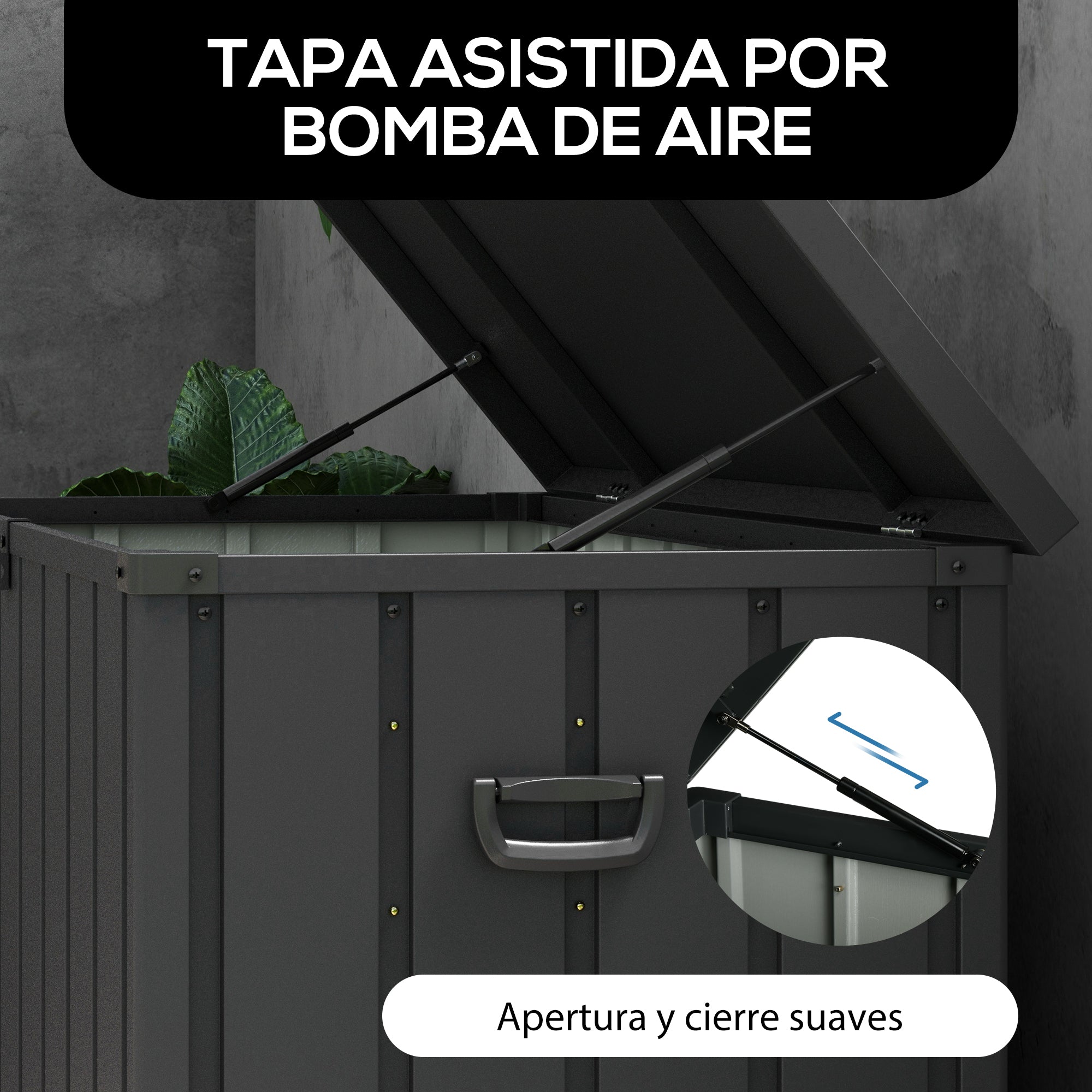 Outsunny Arcón Exterior Capacidad 450L, Baúl Almacenaje Exterior de Acero con 4 Ruedas, 2 Asas y Tapa Bloqueable, Resistente a la Intemperie, para Jardín, Terraza, Patio, 125,5x61,5x70 cm, Gris Oscuro
