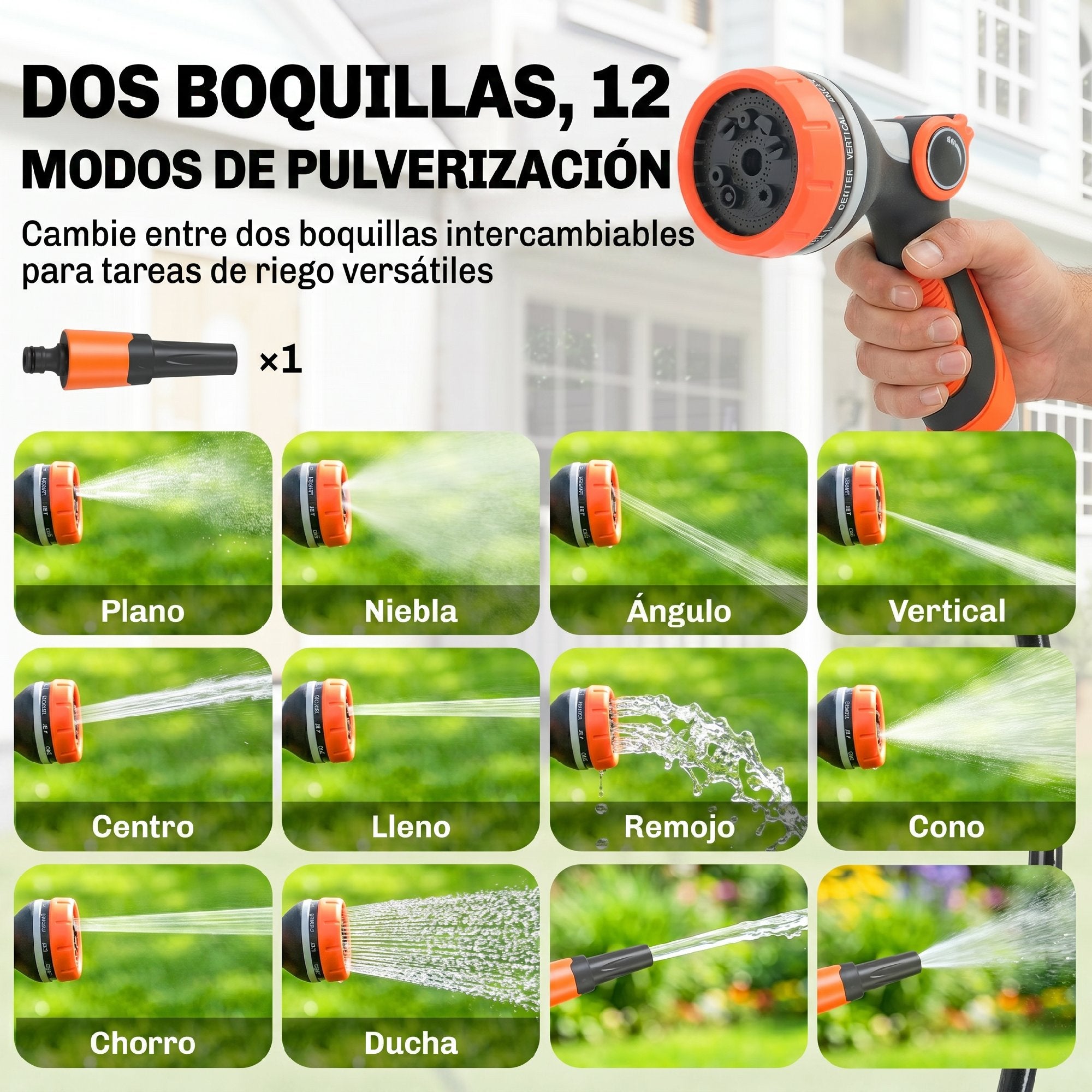 Outsunny Enrollador de Manguera para Jardín 28+2 m con 12 Modos de Rociado, Carrete de Manguera de Jardín de Pared con Bloqueo Automático y Retracción Controlada, Soporte Orientable 180°, Naranja