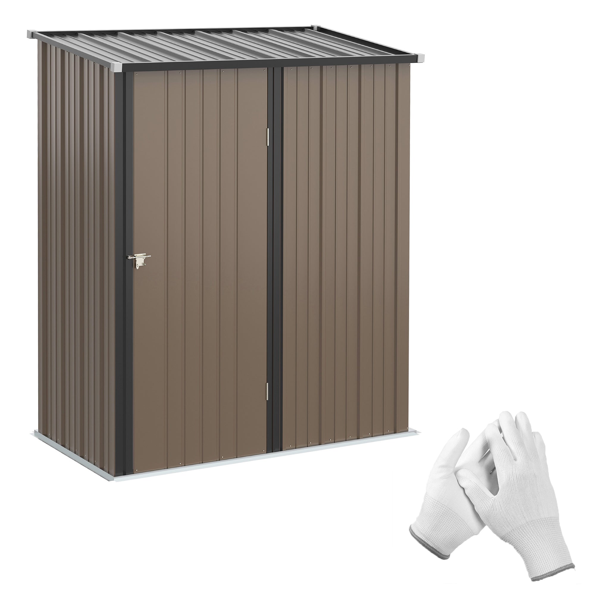 Outsunny Cobertizo de Jardín de Exterior 1,34 m² 161,5x94,5x196 cm Caseta de Jardín Metálica con 1 Puerta y Cerradura para Almacenamiento de Herramientas en Patio Terraza Marrón