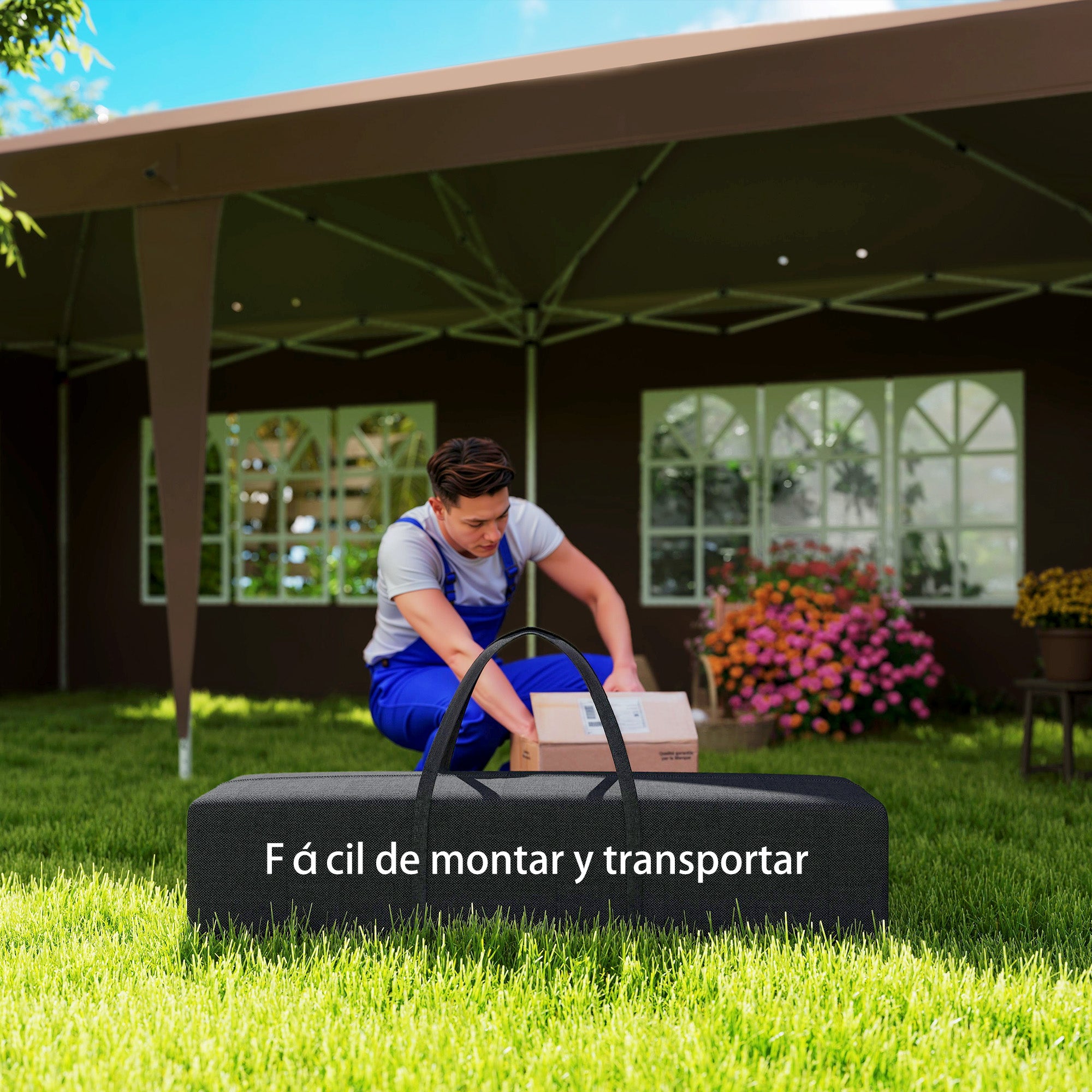 Outsunny Carpa Plegable 6x3 m, Pop-up, con 4 Laterales Desmontables, Cenador de Jardín con 4 Ventanas Visibles y Bolsa de Transporte, Impermeable, Anti-UV, Gazebo para Camping, Fiestas, Exterior, Café