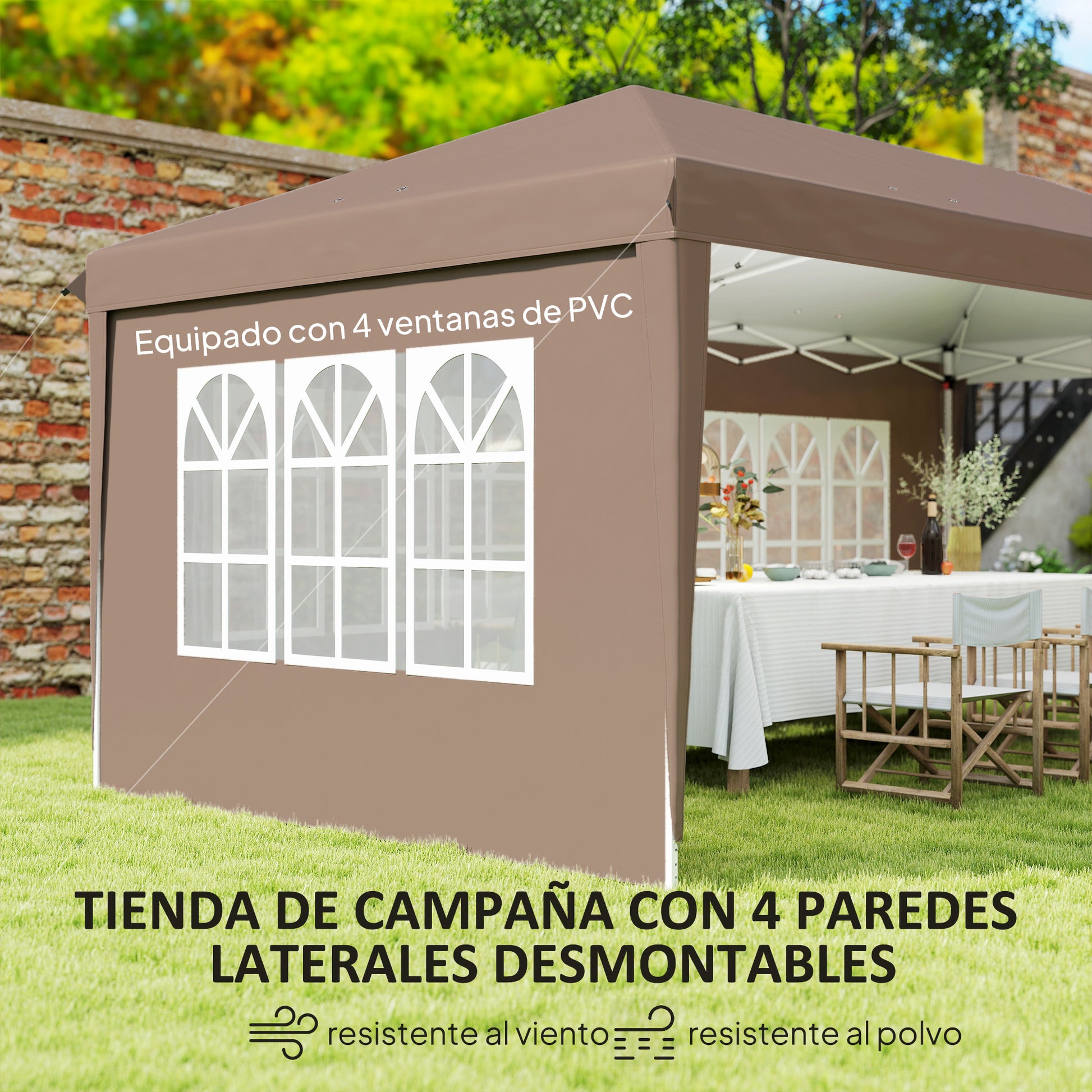 Outsunny Carpa Plegable 6x3 m, Pop-up, con 4 Laterales Desmontables, Cenador de Jardín con 4 Ventanas Visibles y Bolsa de Transporte, Impermeable, Anti-UV, Gazebo para Camping, Fiestas, Exterior, Café