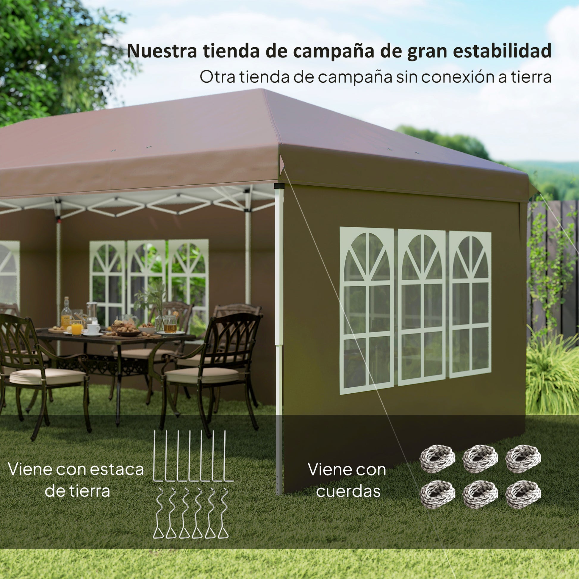 Outsunny Carpa Plegable 6x3 m, Pop-up, con 4 Laterales Desmontables, Cenador de Jardín con 4 Ventanas Visibles y Bolsa de Transporte, Impermeable, Anti-UV, Gazebo para Camping, Fiestas, Exterior, Café