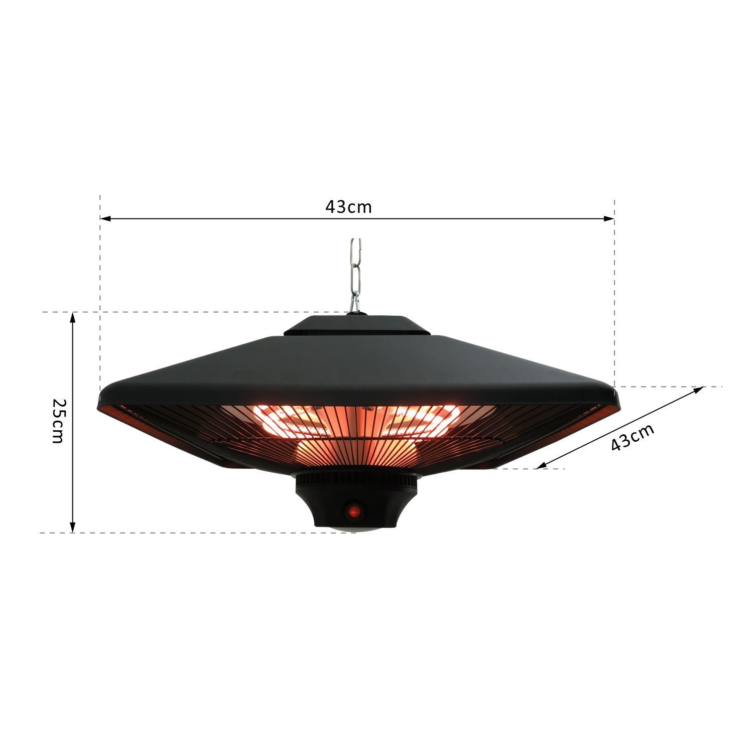 Outsunny Calefactor Exterior 1000/2000W Estufa Colgante de Techo Infrarrojos Radiante Halógeno con Control Remoto Luz LED para Interior y Exterior 43x43x25 cm Negro