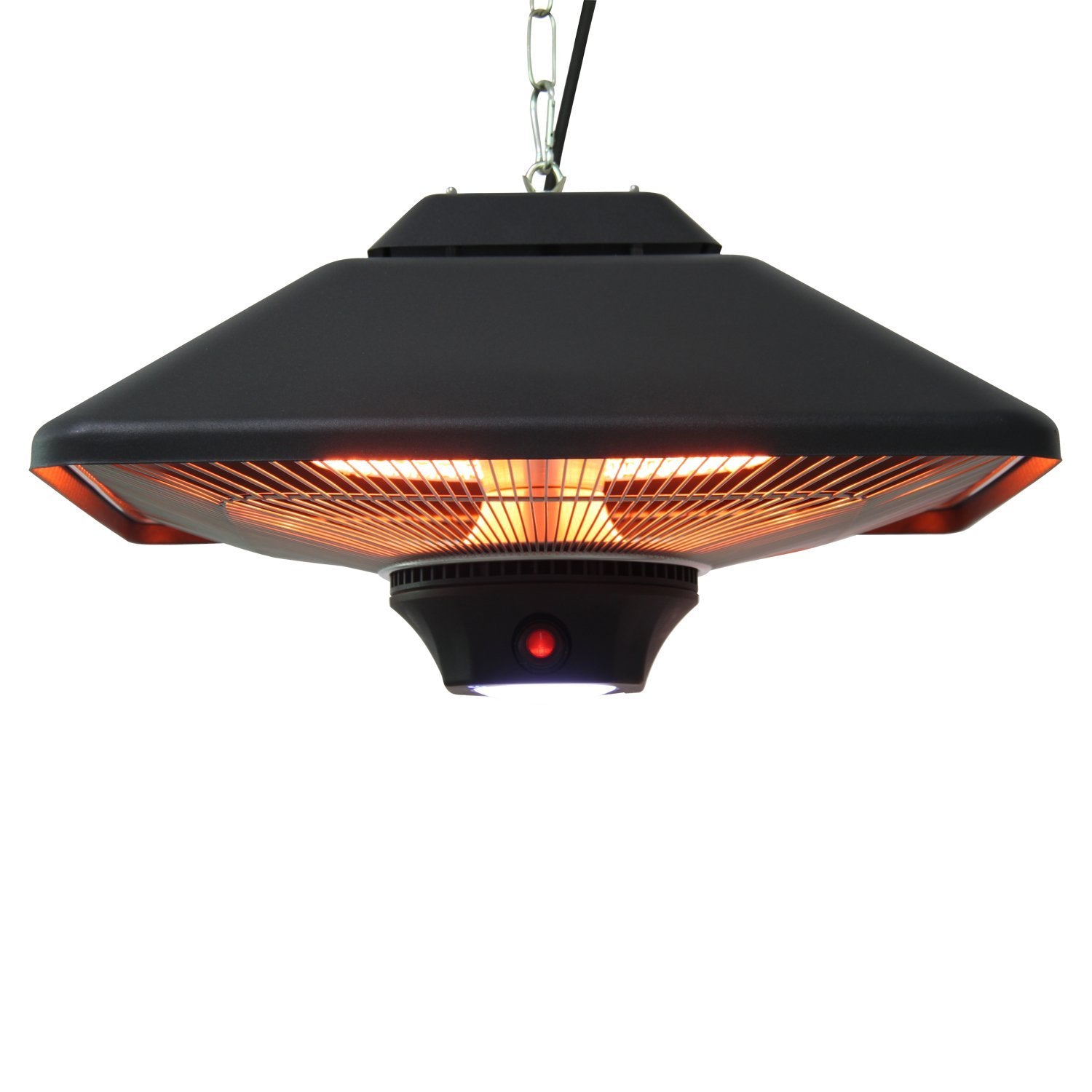 Outsunny Calefactor Exterior 1000/2000W Estufa Colgante de Techo Infrarrojos Radiante Halógeno con Control Remoto Luz LED para Interior y Exterior 43x43x25 cm Negro