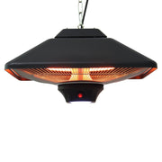 Outsunny Calefactor Exterior 1000/2000W Estufa Colgante de Techo Infrarrojos Radiante Halógeno con Control Remoto Luz LED para Interior y Exterior 43x43x25 cm Negro