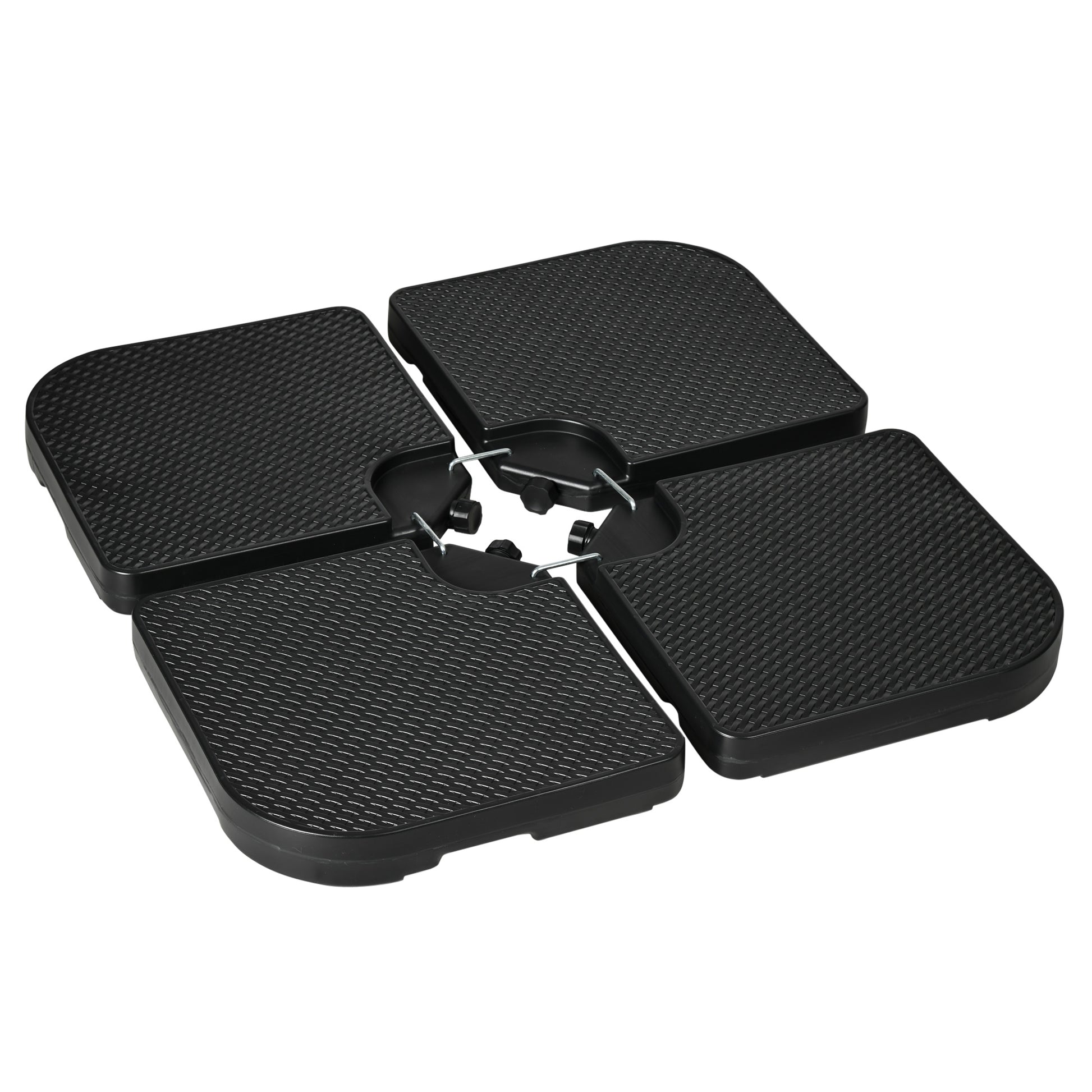 Outsunny Base para Sombrilla de 4 Piezas, Soporte para Parasol de HDPE Rellenable con Agua 59 kg o Arena 80 kg, para Jardín, Patio, Terraza, Negro