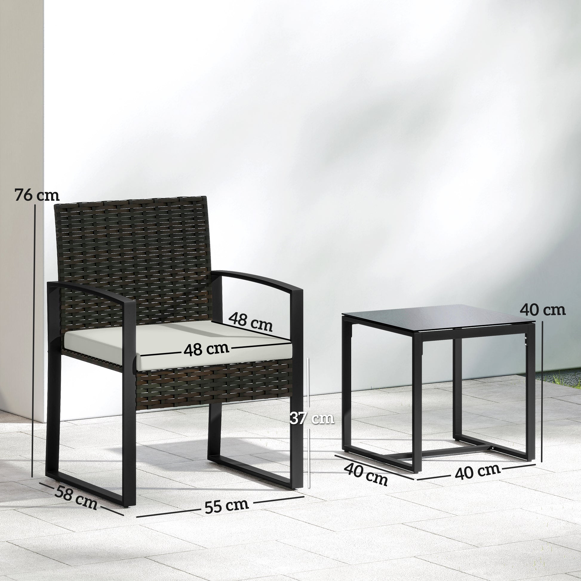 Outsunny Conjunto de Jardín Exterior de 3 Piezas, Muebles Jardín Exterior de Ratán con 2 Sillas con Cojines Lavables y Mesa de Vidrio Templado, Resistente a Intemperie, para Balcón, Patio, Crema