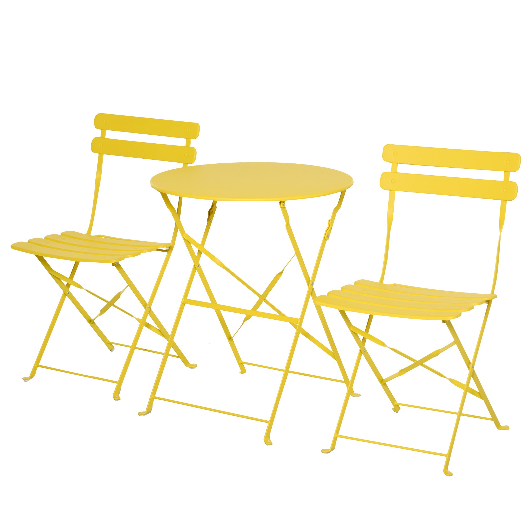 Outsunny Conjunto Muebles Plegables de Jardín de 3 piezas Mesa y 2 Sillas de Metal para Balcón Terraza Exteriores Ø60x71 cm Amarillo