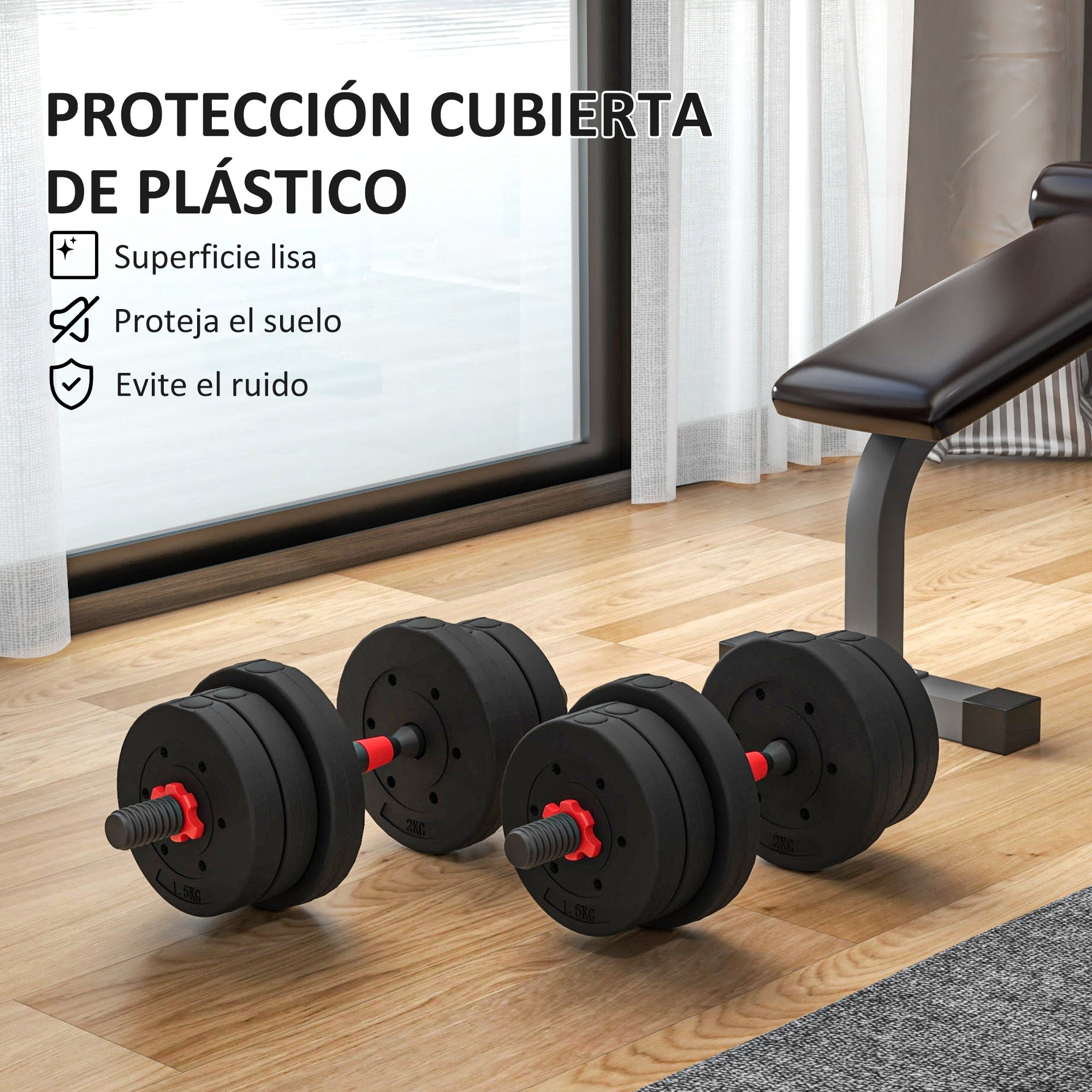 HOMCOM Juego de Mancuernas Ajustables, 2 en 1, 20kg, Juego de Pesas con Barra de Conexión y Mango Antideslizante, Pesas y Mancuernas para Hombres y Mujeres, Ejercicio de Fitness, Casa Gimnasio