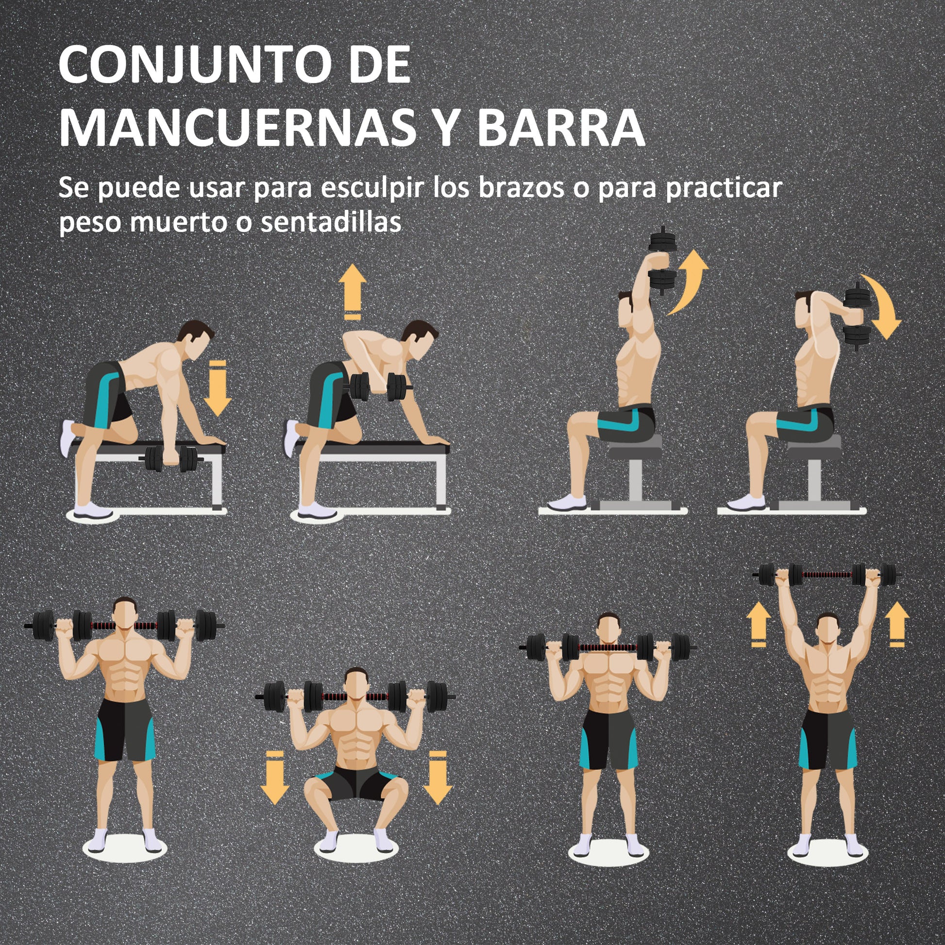 HOMCOM Juego de Mancuernas Ajustables, 2 en 1, 20kg, Juego de Pesas con Barra de Conexión y Mango Antideslizante, Pesas y Mancuernas para Hombres y Mujeres, Ejercicio de Fitness, Casa Gimnasio