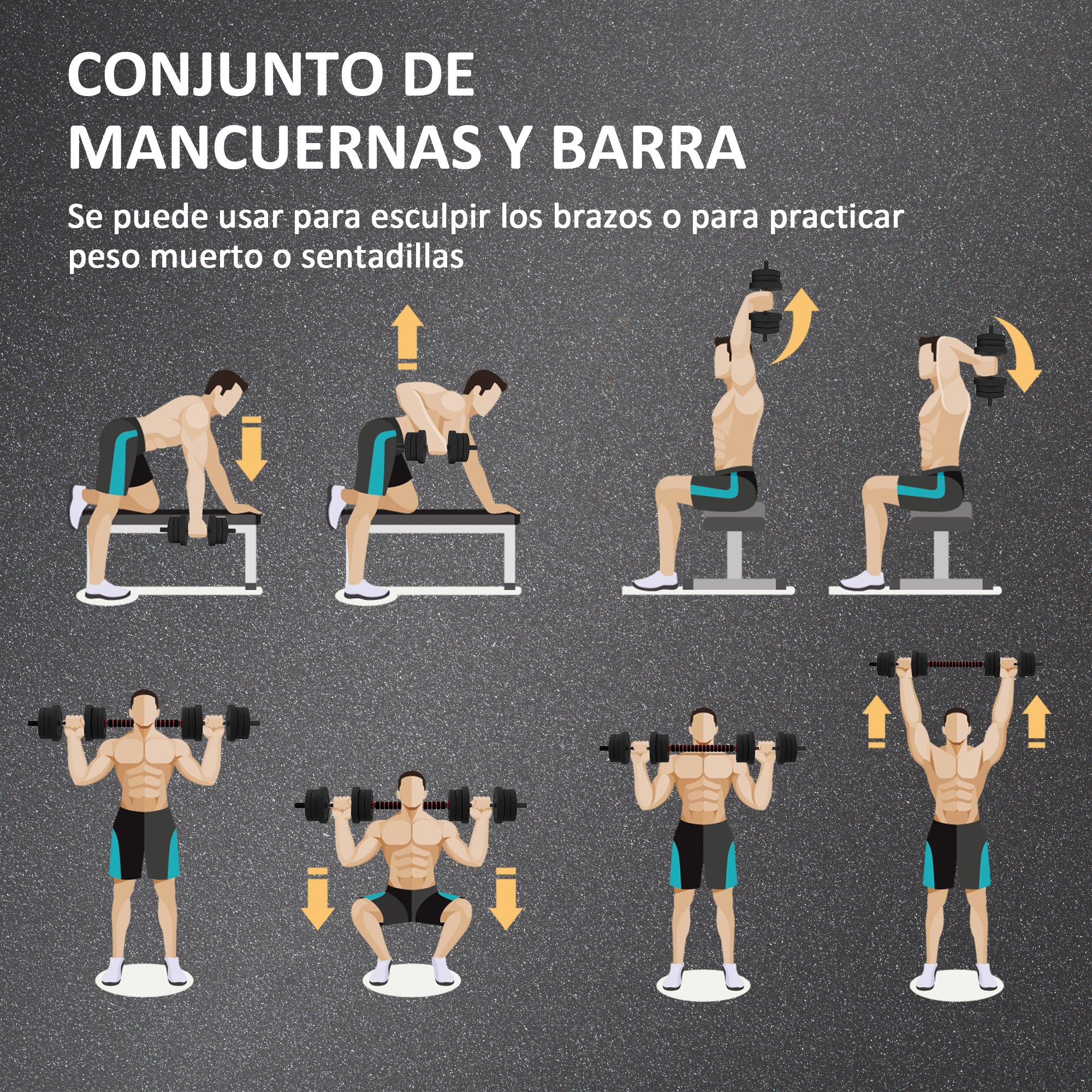 HOMCOM Juego de Mancuernas Ajustables, 2 en 1, 20kg, Juego de Pesas con Barra de Conexión y Mango Antideslizante, Pesas y Mancuernas para Hombres y Mujeres, Ejercicio de Fitness, Casa Gimnasio