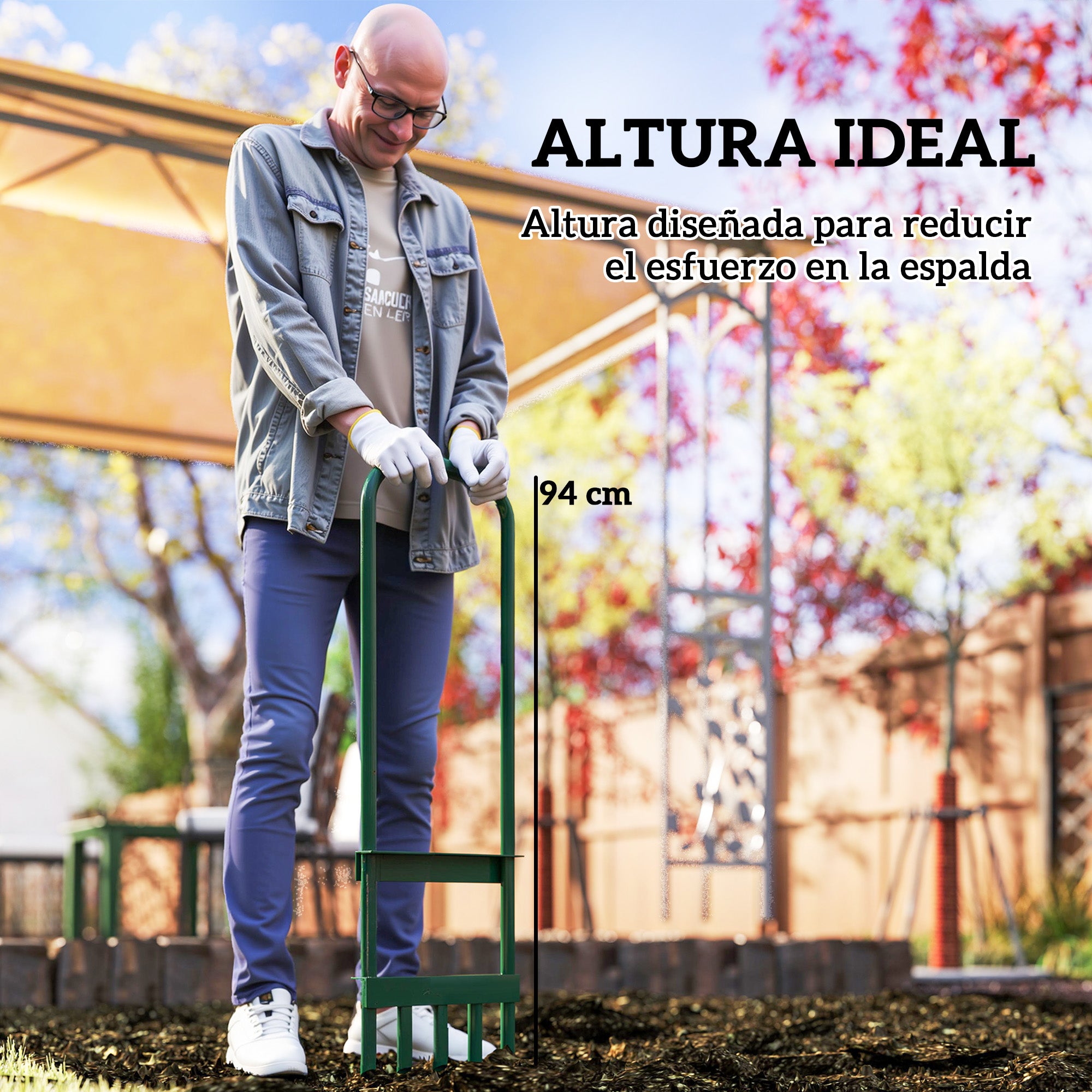 Outsunny Aireador de Césped Manual, Aireador de 5 Púas Huecas con Mango Antideslizante, Herramienta de Perforación de Césped para Cuidado de Jardines y Patios, Verde Oscuro