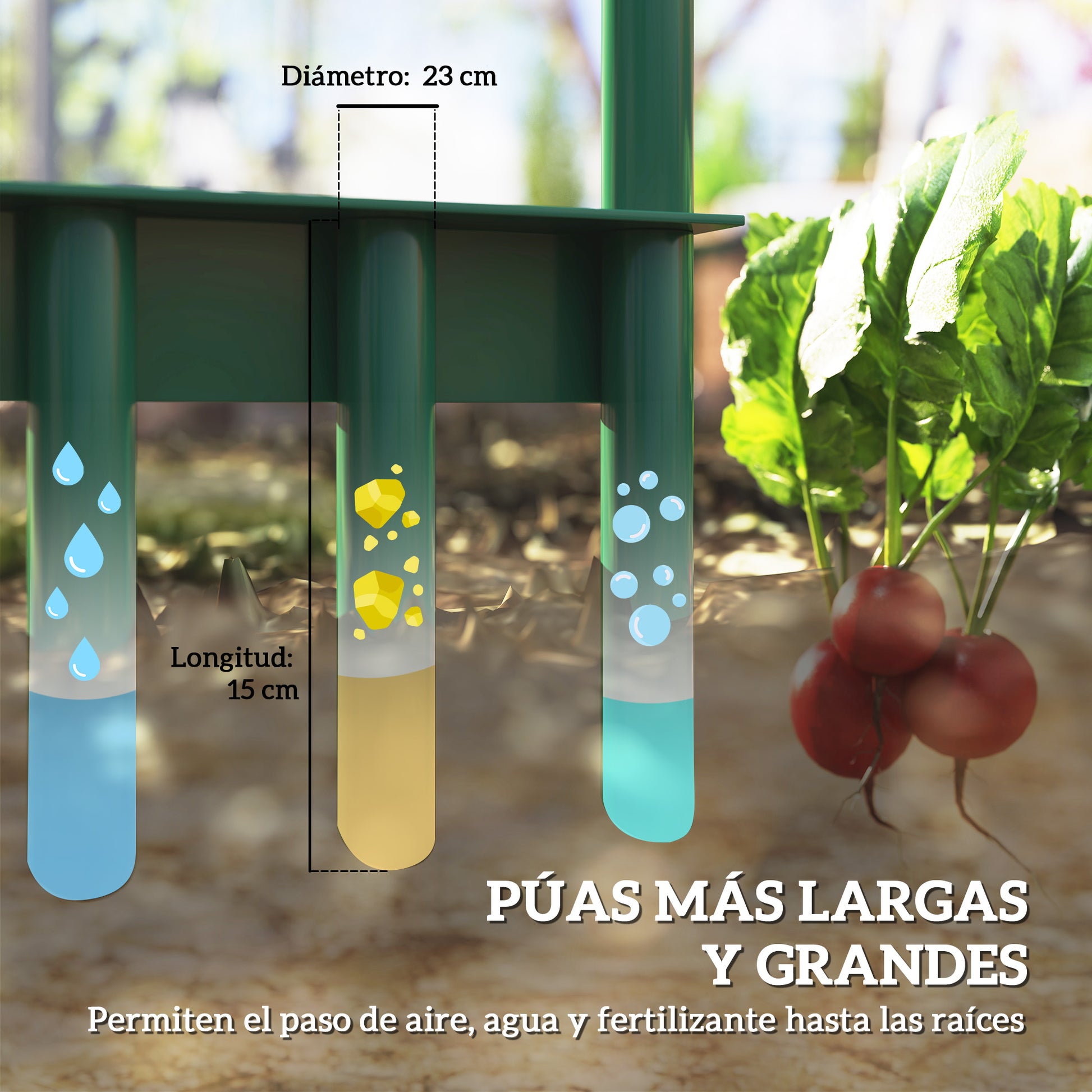 Outsunny Aireador de Césped Manual, Aireador de 5 Púas Huecas con Mango Antideslizante, Herramienta de Perforación de Césped para Cuidado de Jardines y Patios, Verde Oscuro