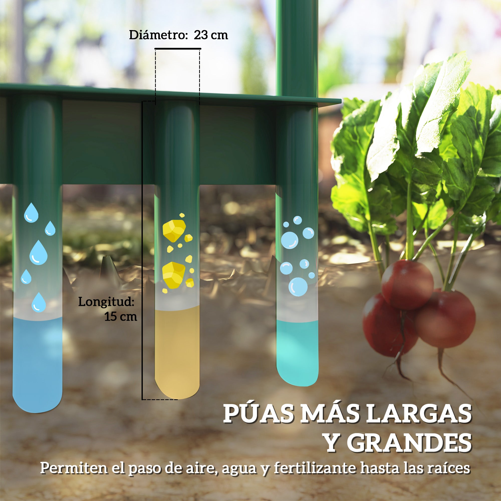 Outsunny Aireador de Césped Manual, Aireador de 5 Púas Huecas con Mango Antideslizante, Herramienta de Perforación de Césped para Cuidado de Jardines y Patios, Verde Oscuro