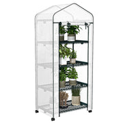 Outsunny Invernadero de Exterior con 4 Estantes y Ruedas, Invernadero Pequeño con Puerta Enrollable, Marco de Acero y Cubierta de PE 140g/㎡, Anti-UV para Plantas, Macetas, Flores, 70x50x165 cm, Blanco
