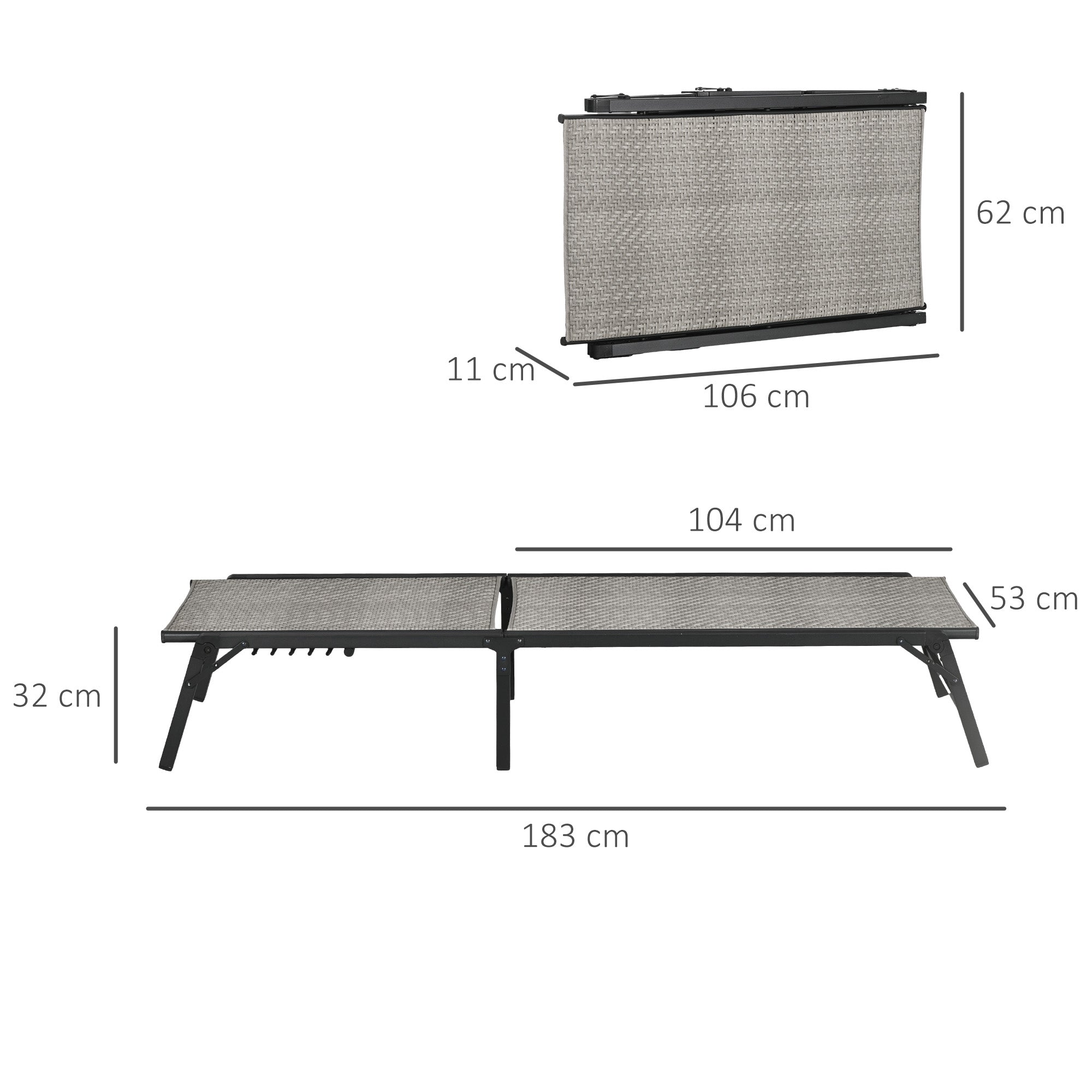 Outsunny Tumbona de Ratán Reclinable Plegable Tumbona de Jardín con Respaldo Ajustable en 5 Niveles y Marco de Acero Carga 150 kg para Patio Terraza Gris Claro Degradado