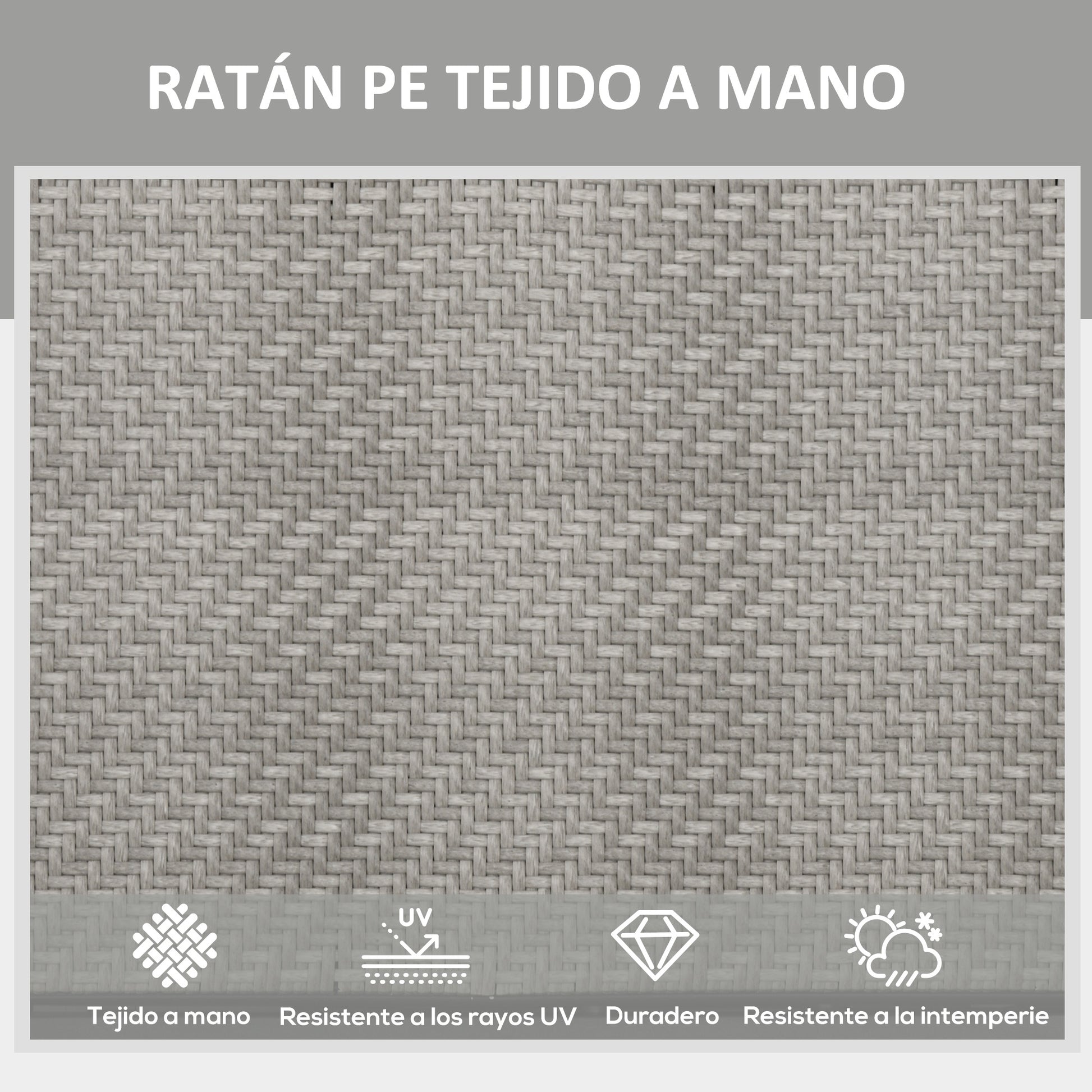 Outsunny Tumbona de Ratán Reclinable Plegable Tumbona de Jardín con Respaldo Ajustable en 5 Niveles y Marco de Acero Carga 150 kg para Patio Terraza Gris Claro Degradado
