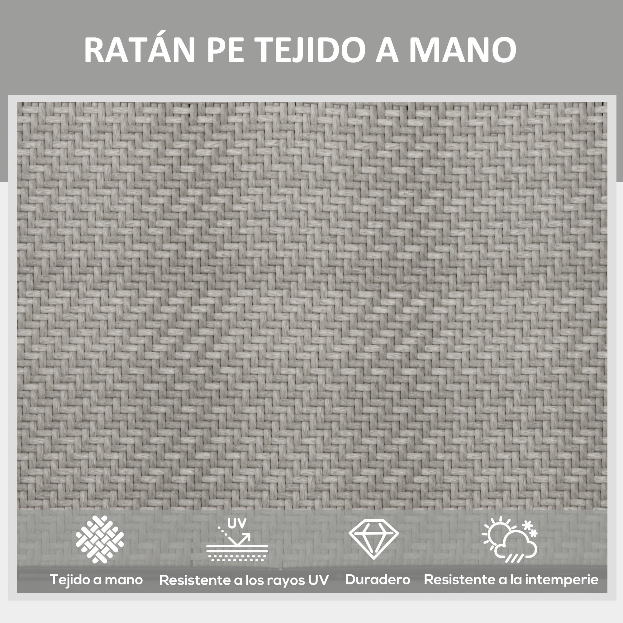 Outsunny Tumbona de Ratán Reclinable Plegable Tumbona de Jardín con Respaldo Ajustable en 5 Niveles y Marco de Acero Carga 150 kg para Patio Terraza Gris Claro Degradado