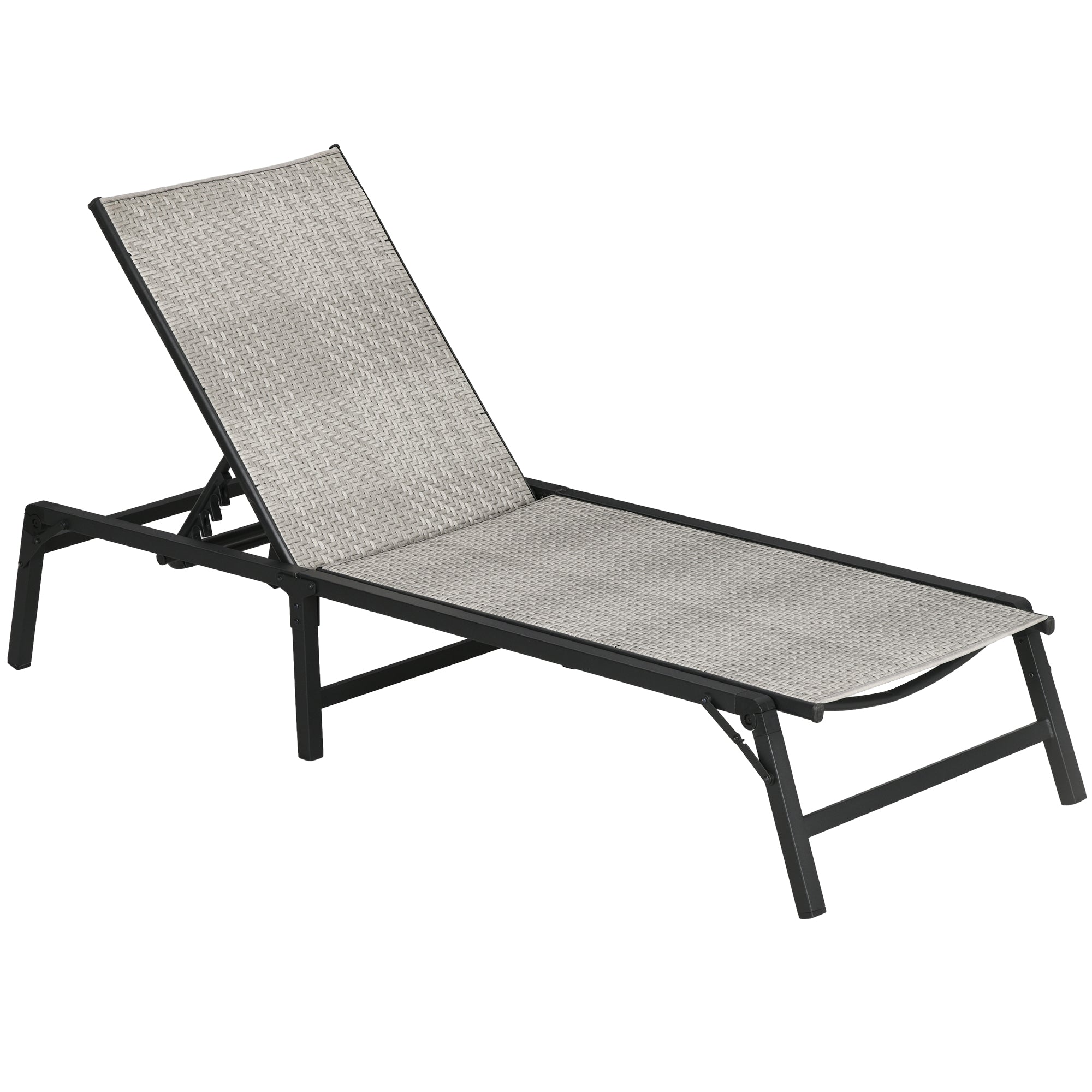 Outsunny Tumbona de Ratán Reclinable Plegable Tumbona de Jardín con Respaldo Ajustable en 5 Niveles y Marco de Acero Carga 150 kg para Patio Terraza Gris Claro Degradado