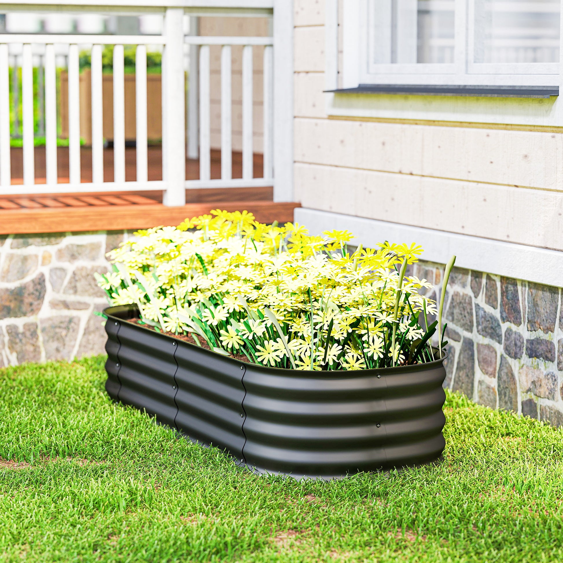 Outsunny Jardinera Exterior Grande de Acero Galvanizado, Huerto Urbano para Cultivar Plantas, Macetero Exterior con Bordes de Seguridad, Fácil Montaje, Resistente a la Intemperie, 150x62x30 cm, Gris
