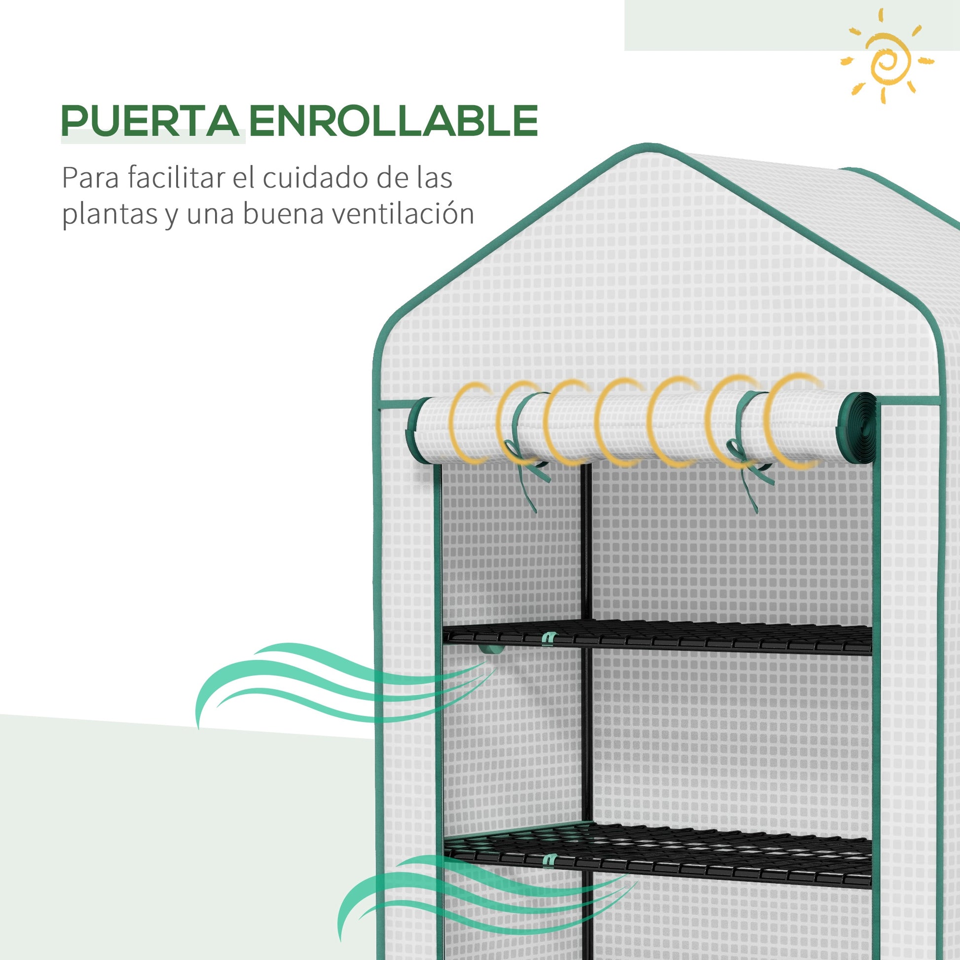 Outsunny Invernadero de Jardín de 5 Niveles Invernadero Pequeño Exterior con Puerta Enrollable con Cremallera Anti-UV Diseño Ensanchado y Estantes para Cultivo de Plantas Flores 90x49x193 cm Blanco