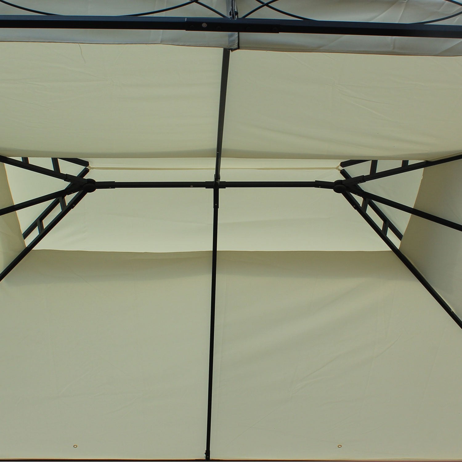 Outsunny Cenador de Jardín 4x3m Pabellón con Techo Doble Transpirable y 4 Cortinas Laterales Extraíbles Carpa de Acero Anti-UV Gazebo para Fiestas Bodas Eventos al Aire Libre Crema