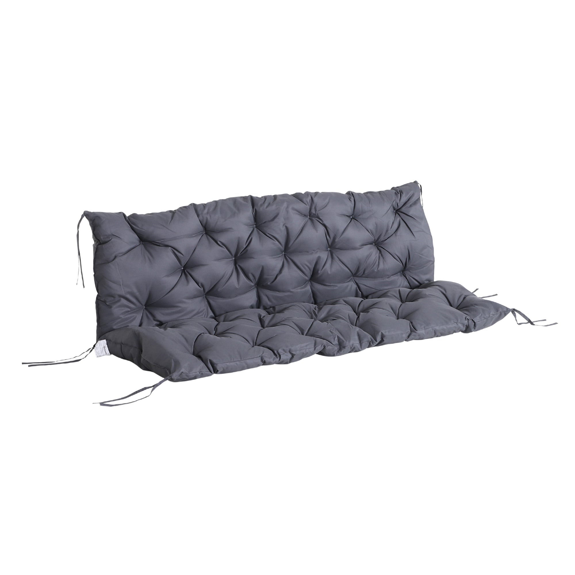 Outsunny Cojín para Banco con Respaldo 150x98x8 cm Colchón de Banco de 3 Plazas con 6 Cordones de Fijación para Jardín Terraza Balcón Exterior Gris