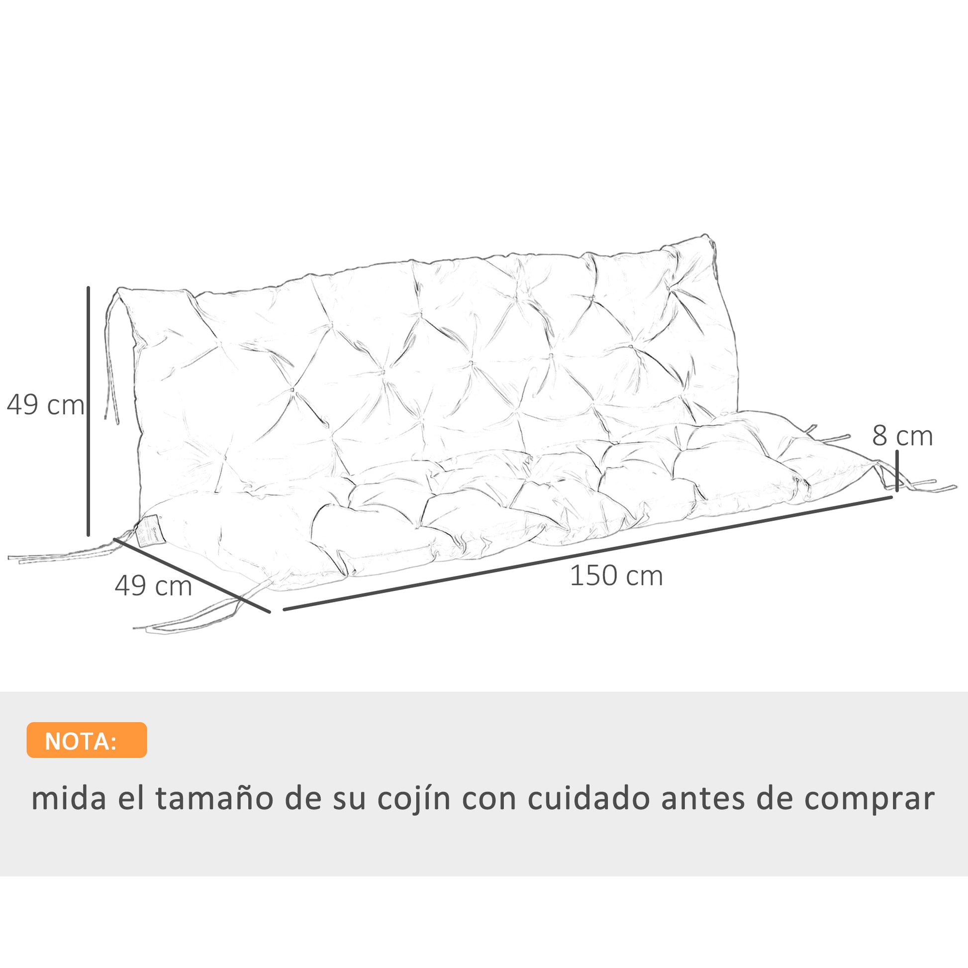 Outsunny Cojín para Banco con Respaldo 150x98x8 cm Colchón de Banco de 3 Plazas con 6 Cordones de Fijación para Jardín Terraza Balcón Exterior Gris