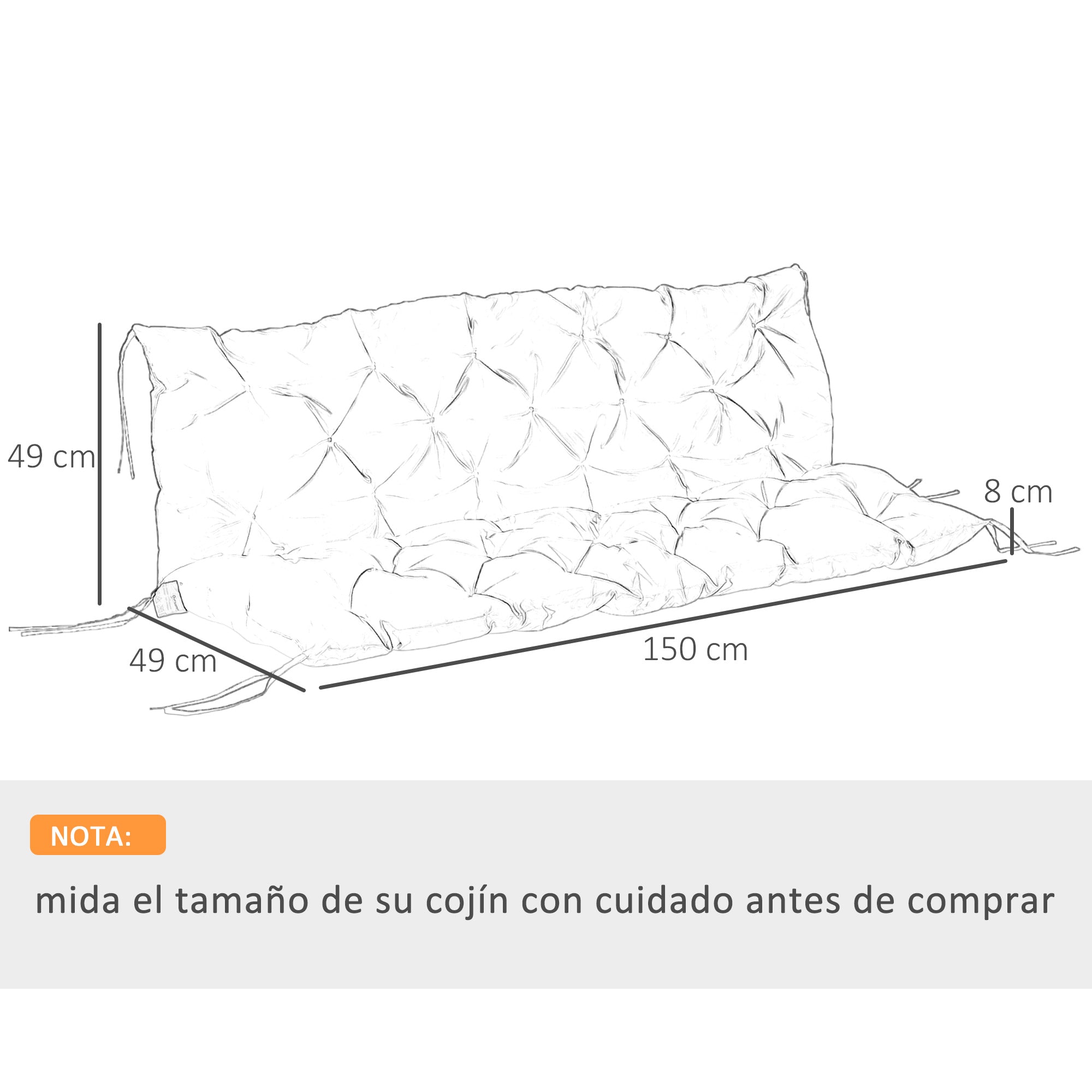 Outsunny Cojín para Banco con Respaldo 150x98x8 cm Colchón de Banco de 3 Plazas con 6 Cordones de Fijación para Jardín Terraza Balcón Exterior Gris
