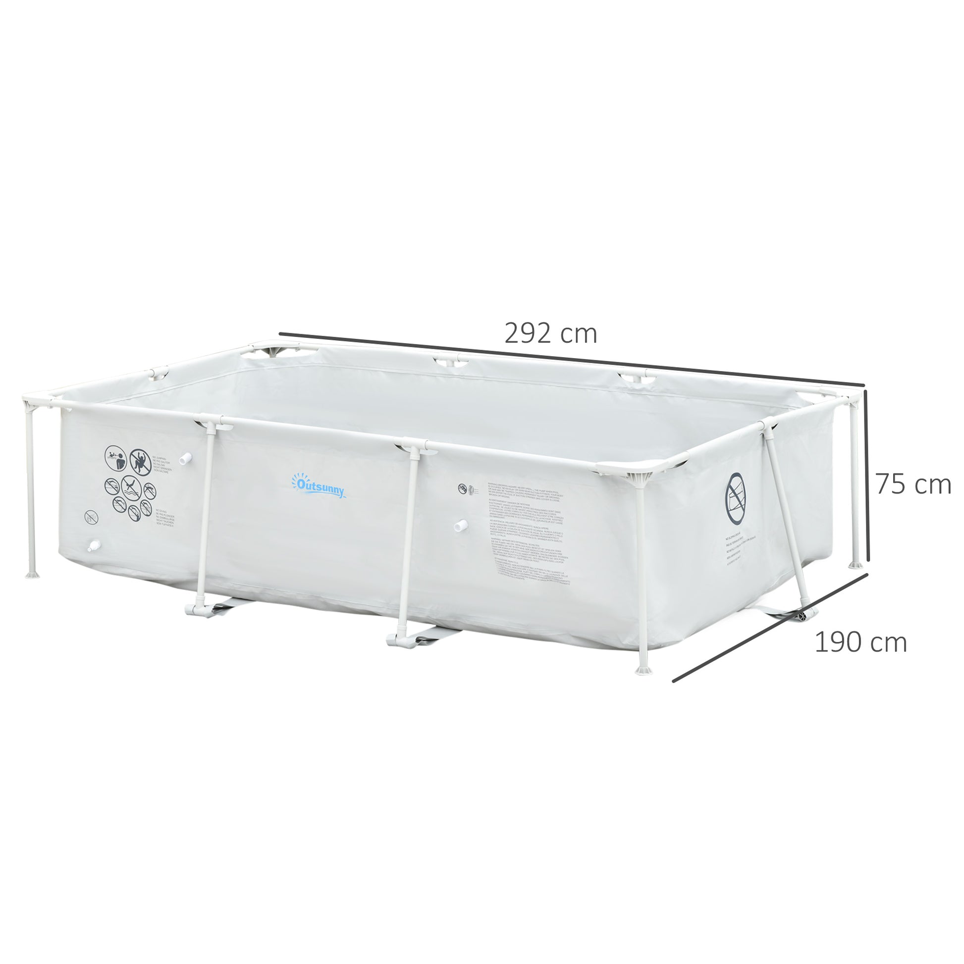 Outsunny Piscina Desmontable Tubular 292x190x75 cm con Depuradora de Cartucho 1200L/H Piscina Rectangular de Exterior para Adultos y Niños 3600L Gris