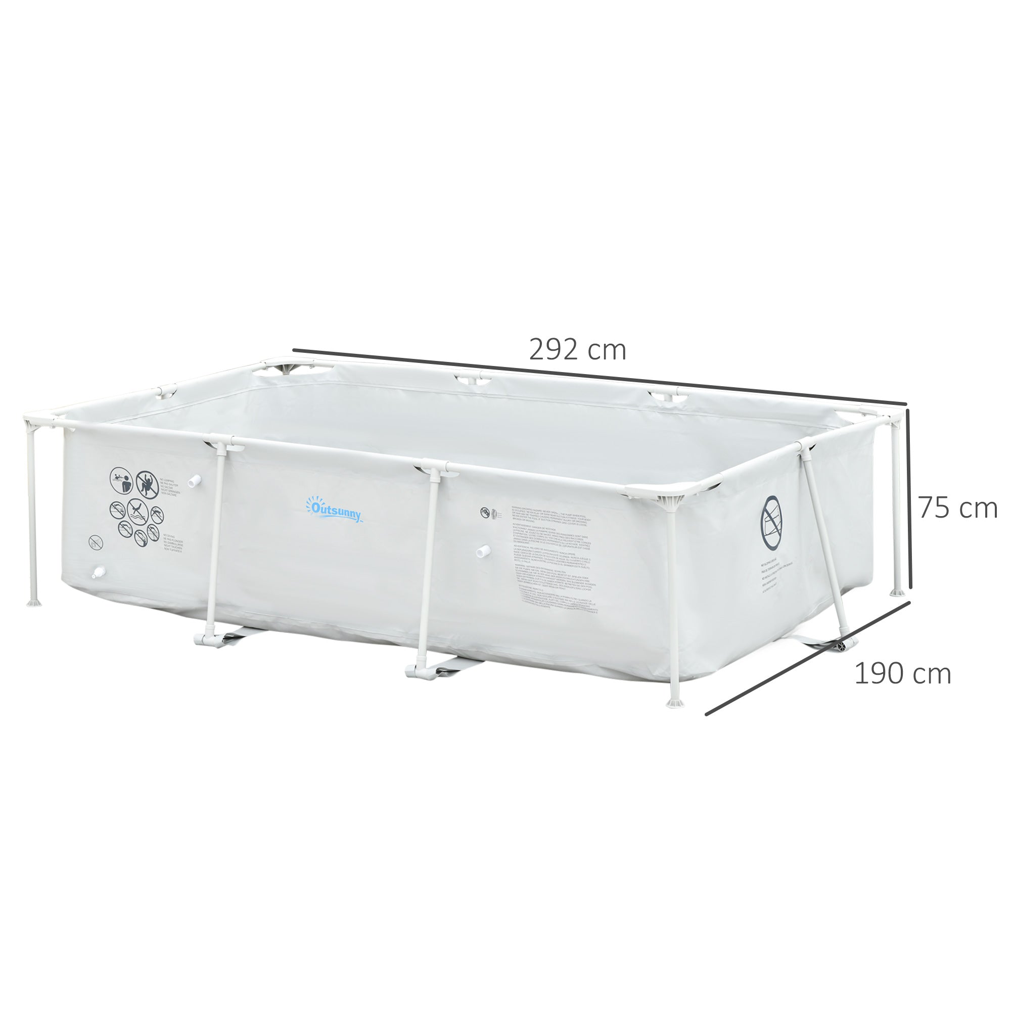 Outsunny Piscina Desmontable Tubular 292x190x75 cm con Depuradora de Cartucho 1200L/H Piscina Rectangular de Exterior para Adultos y Niños 3600L Gris