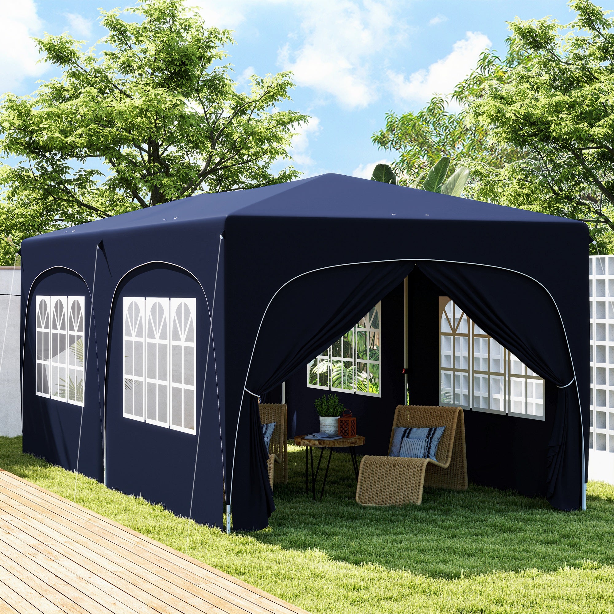 Outsunny Carpa Plegable Gazabo 3x6 m con Paneles Laterales UPF50+ Cenador Pabellón de Jardín con Altura Ajustable y Bolsa de Transporte para Camping Fiestas Patio Terraza Azul Oscuro