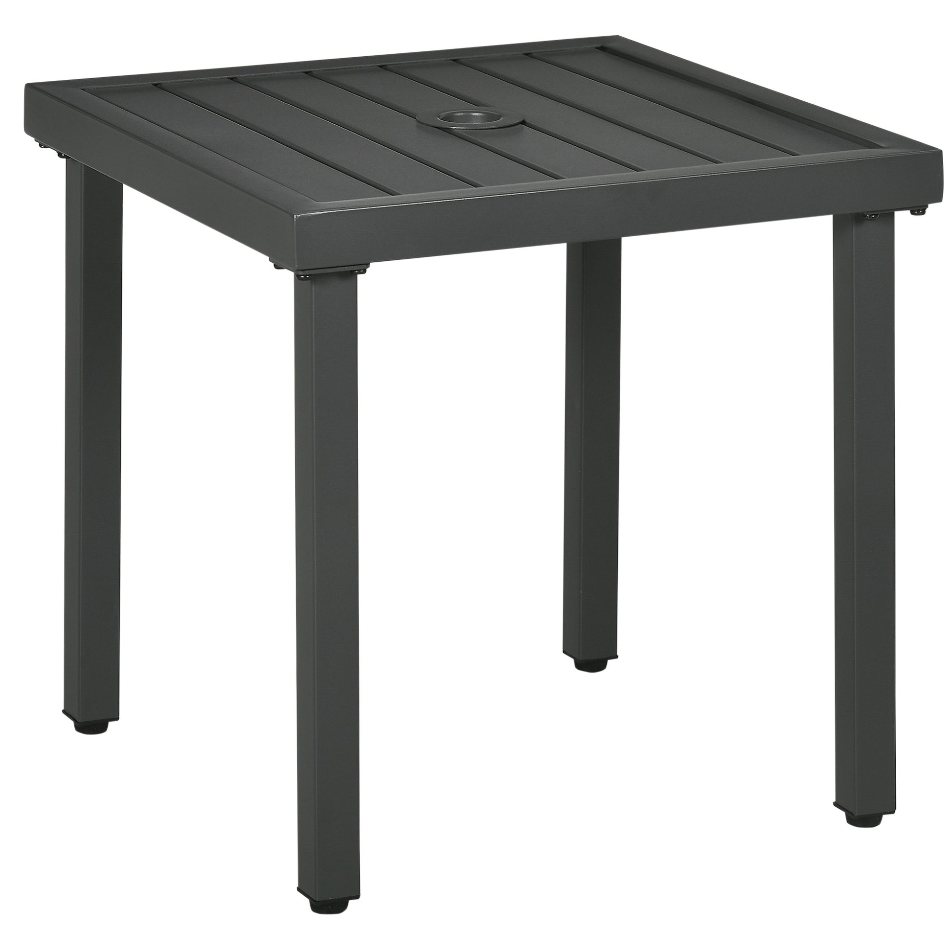 Outsunny Mesa de Jardín Cuadrada Mesa de Centro de Patio con Orificio para Sombrillas de Ø45 mm Mesa Auxiliar con Marco de Acero 51x51x51 cm Gris
