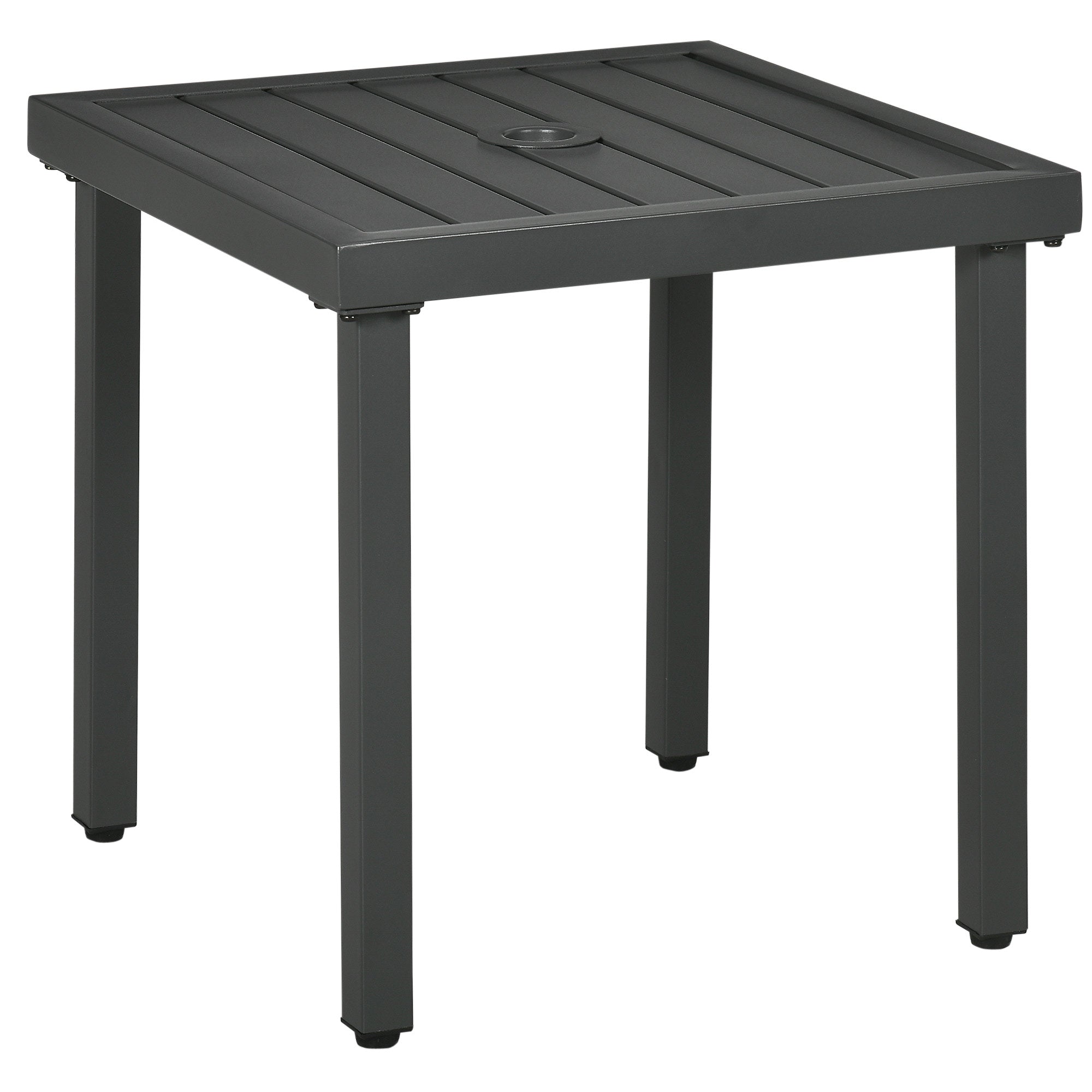 Outsunny Mesa de Jardín Cuadrada Mesa de Centro de Patio con Orificio para Sombrillas de Ø45 mm Mesa Auxiliar con Marco de Acero 51x51x51 cm Gris