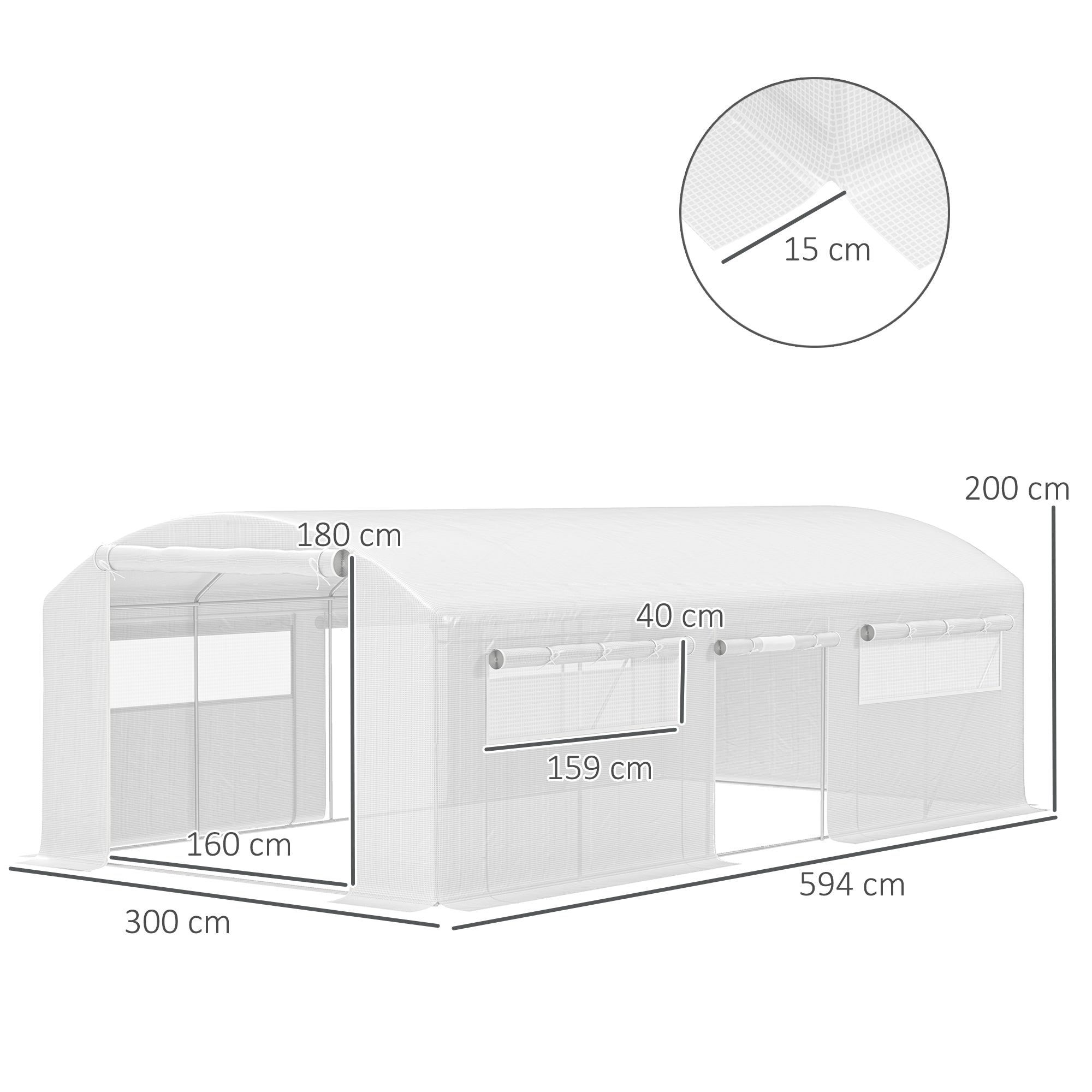 Outsunny Invernadero de Exterior 6x3x2 m Invernadero de Túnel con 6 Ventanas de Malla Cubierta de PE Anti-UV y 3 Puertas Enrollables con Cremallera Invernadero para Jardín Patio Blanco