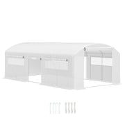 Outsunny Invernadero de Exterior 6x3x2 m Invernadero de Túnel con 6 Ventanas de Malla Cubierta de PE Anti-UV y 3 Puertas Enrollables con Cremallera Invernadero para Jardín Patio Blanco