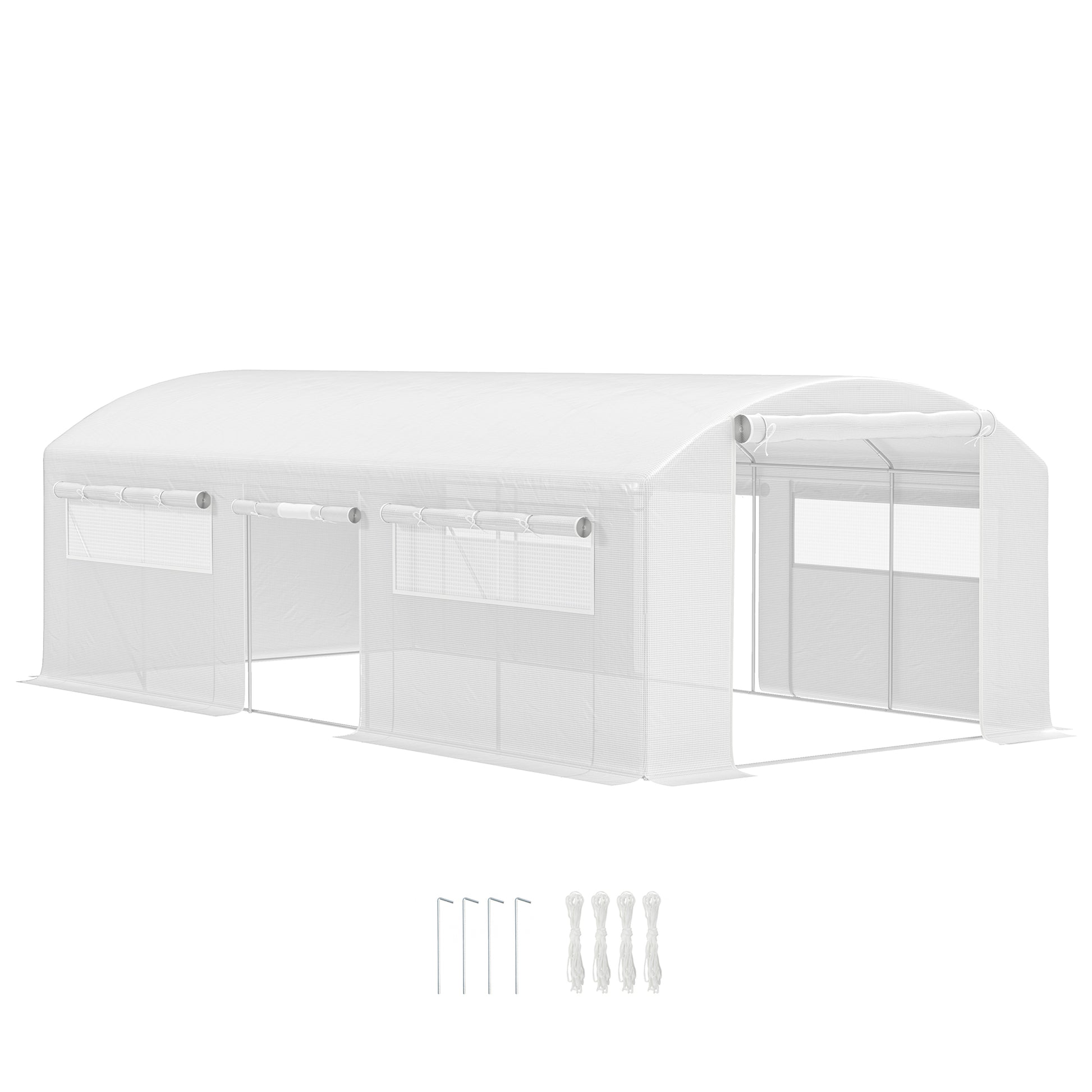 Outsunny Invernadero de Exterior 6x3x2 m Invernadero de Túnel con 6 Ventanas de Malla Cubierta de PE Anti-UV y 3 Puertas Enrollables con Cremallera Invernadero para Jardín Patio Blanco