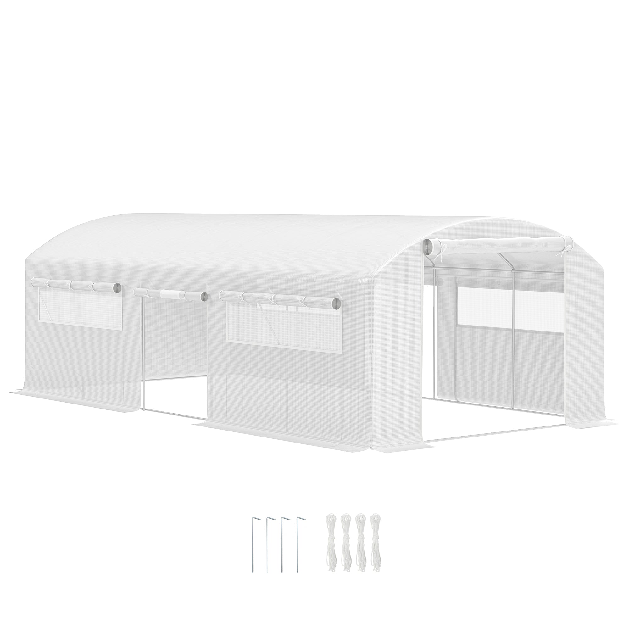 Outsunny Invernadero de Exterior 6x3x2 m Invernadero de Túnel con 6 Ventanas de Malla Cubierta de PE Anti-UV y 3 Puertas Enrollables con Cremallera Invernadero para Jardín Patio Blanco