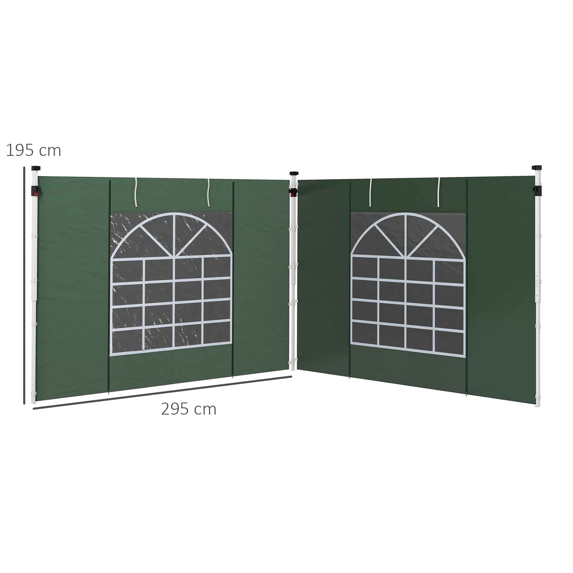 Outsunny Paredes Laterales para Carpa de 2 Paneles 295x195 cm Cortina Lateral de Tela Oxford con Ventana Enrollable y Puerta con Cremallera para Carpa 3x3 m o 3x6 m Verde