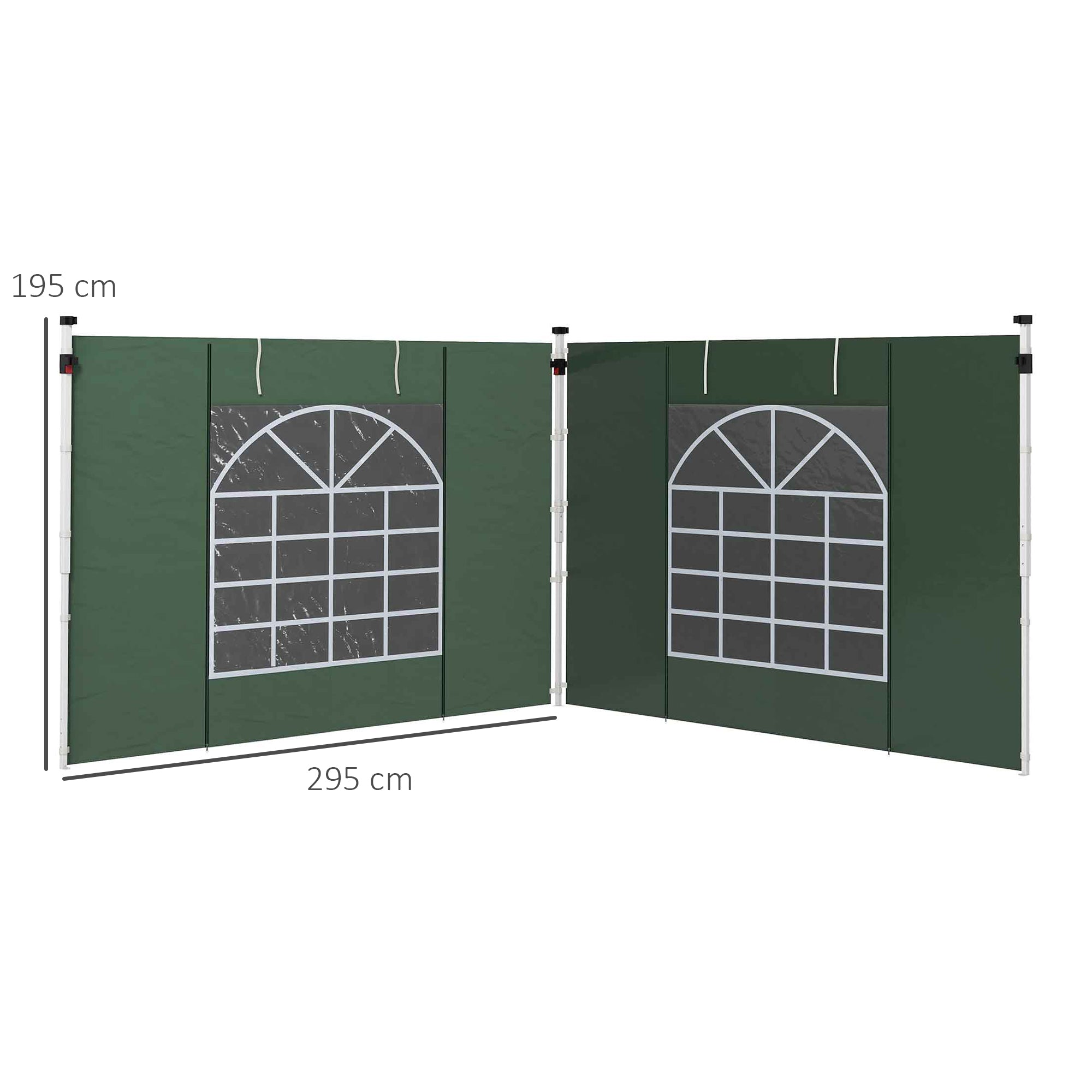 Outsunny Paredes Laterales para Carpa de 2 Paneles 295x195 cm Cortina Lateral de Tela Oxford con Ventana Enrollable y Puerta con Cremallera para Carpa 3x3 m o 3x6 m Verde