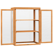 Outsunny Invernadero de Jardín de Madera y Policarbonato Invernadero Vivero Casero con 3 Estantes 2 Puertas y Tapa Abatible para Cultivo de Plantas Terraza Patio 76x47x110 cm Natural