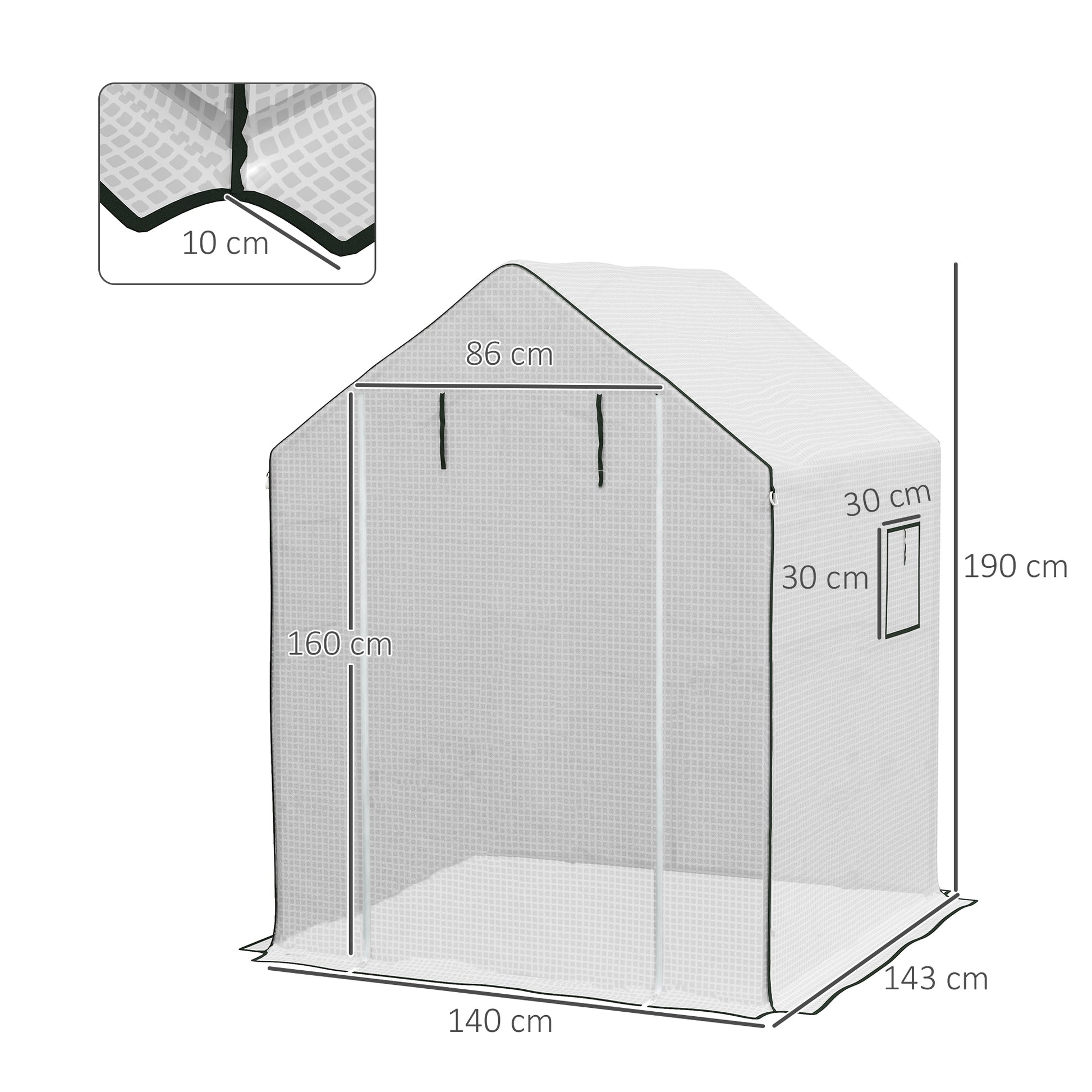 Outsunny Plástico Invernadero, 140x143x190 cm, Cubierta de Repuesto para Invernadero de Polietileno con Ventana, Puerta Enrollable, Anti-UV, para Huerto, Plantas, Agricultura, Jardín, Blanco