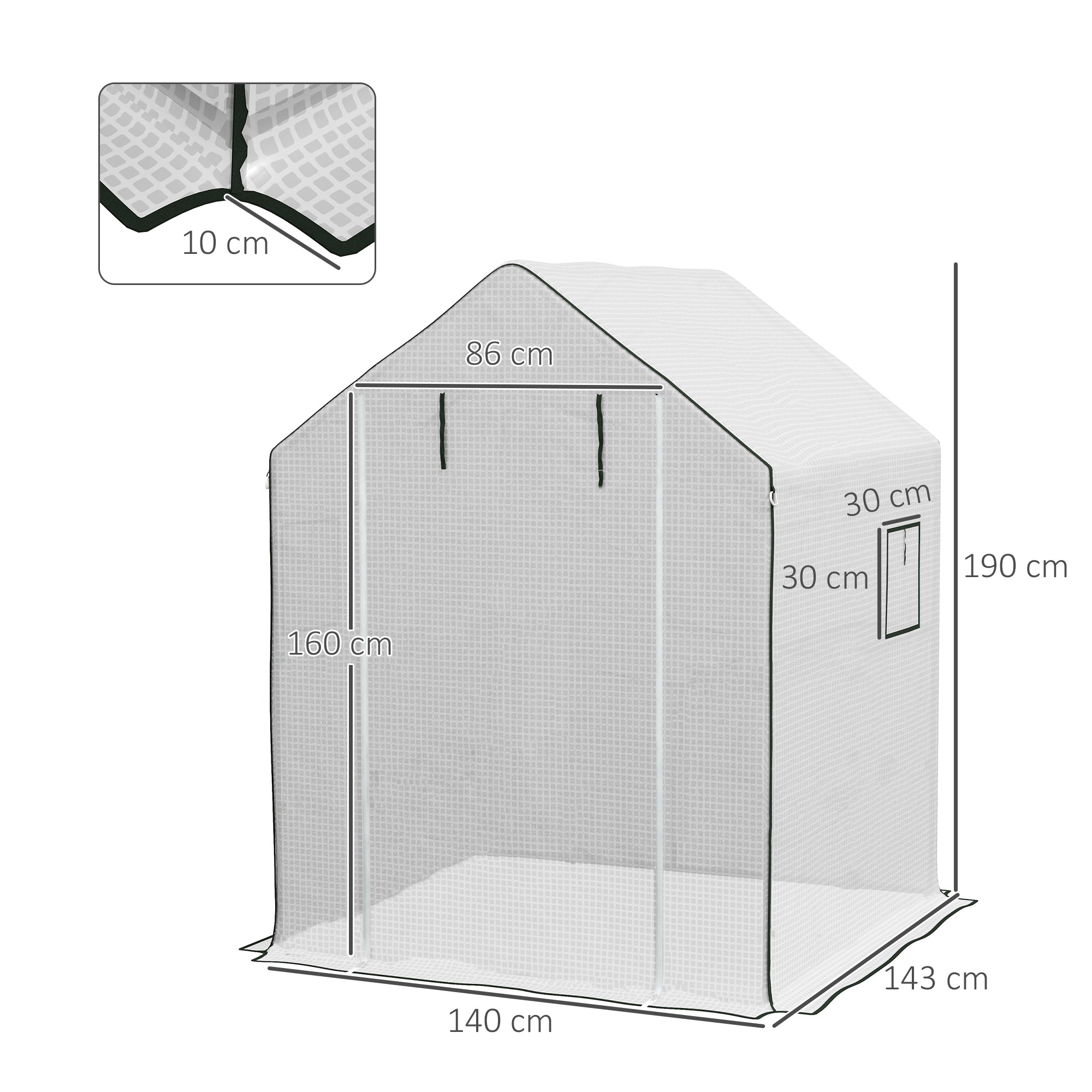 Outsunny Plástico Invernadero, 140x143x190 cm, Cubierta de Repuesto para Invernadero de Polietileno con Ventana, Puerta Enrollable, Anti-UV, para Huerto, Plantas, Agricultura, Jardín, Blanco