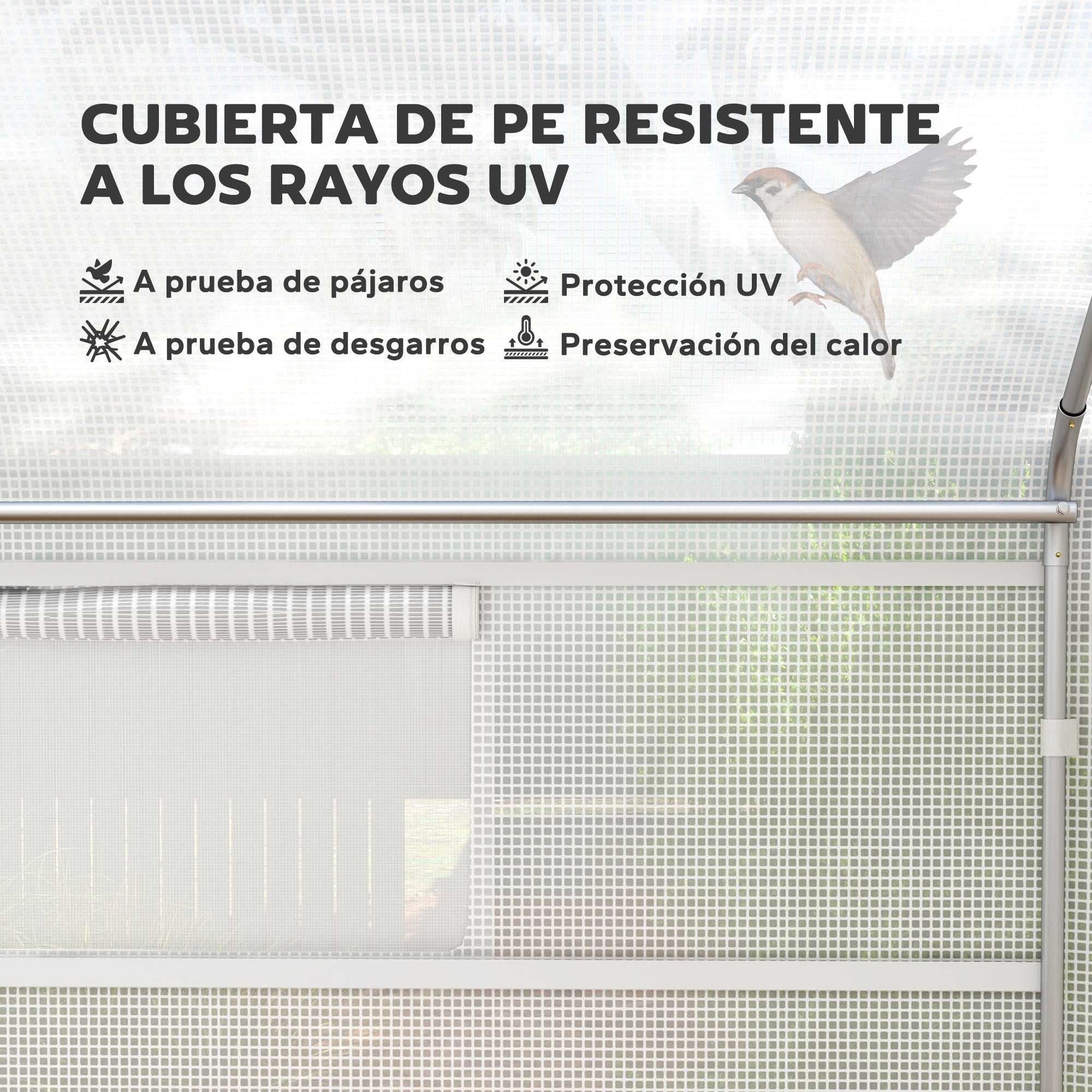Outsunny Invernadero de Exterior 4x3x2 m Invernadero de Túnel con 2 Ventanas Cubierta de PE Anti-UV y 1 Puerta Enrollable con Cremallera Invernadero para Jardín Patio Blanco
