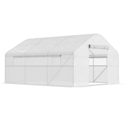 Outsunny Invernadero de Exterior 4x3x2 m Invernadero de Túnel con 2 Ventanas Cubierta de PE Anti-UV y 1 Puerta Enrollable con Cremallera Invernadero para Jardín Patio Blanco
