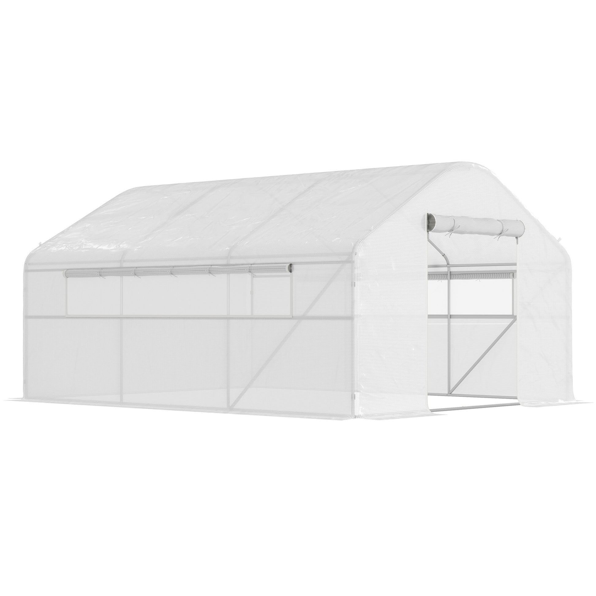 Outsunny Invernadero de Exterior 4x3x2 m Invernadero de Túnel con 2 Ventanas Cubierta de PE Anti-UV y 1 Puerta Enrollable con Cremallera Invernadero para Jardín Patio Blanco